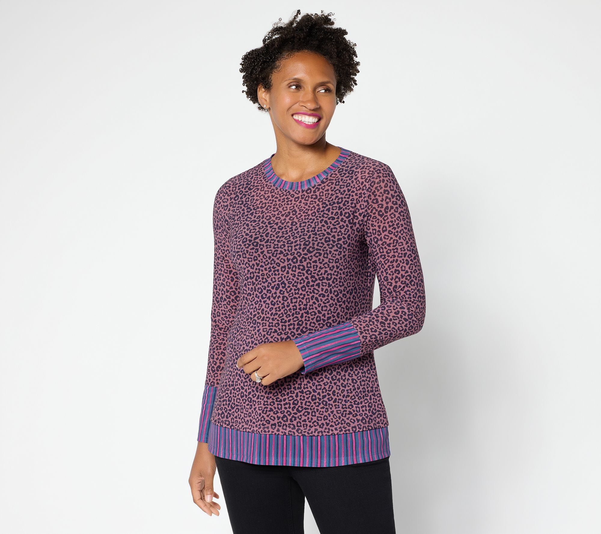 LOGO Layers by Lori Goldstein Mixed Print Long Sleeve Mesh Top