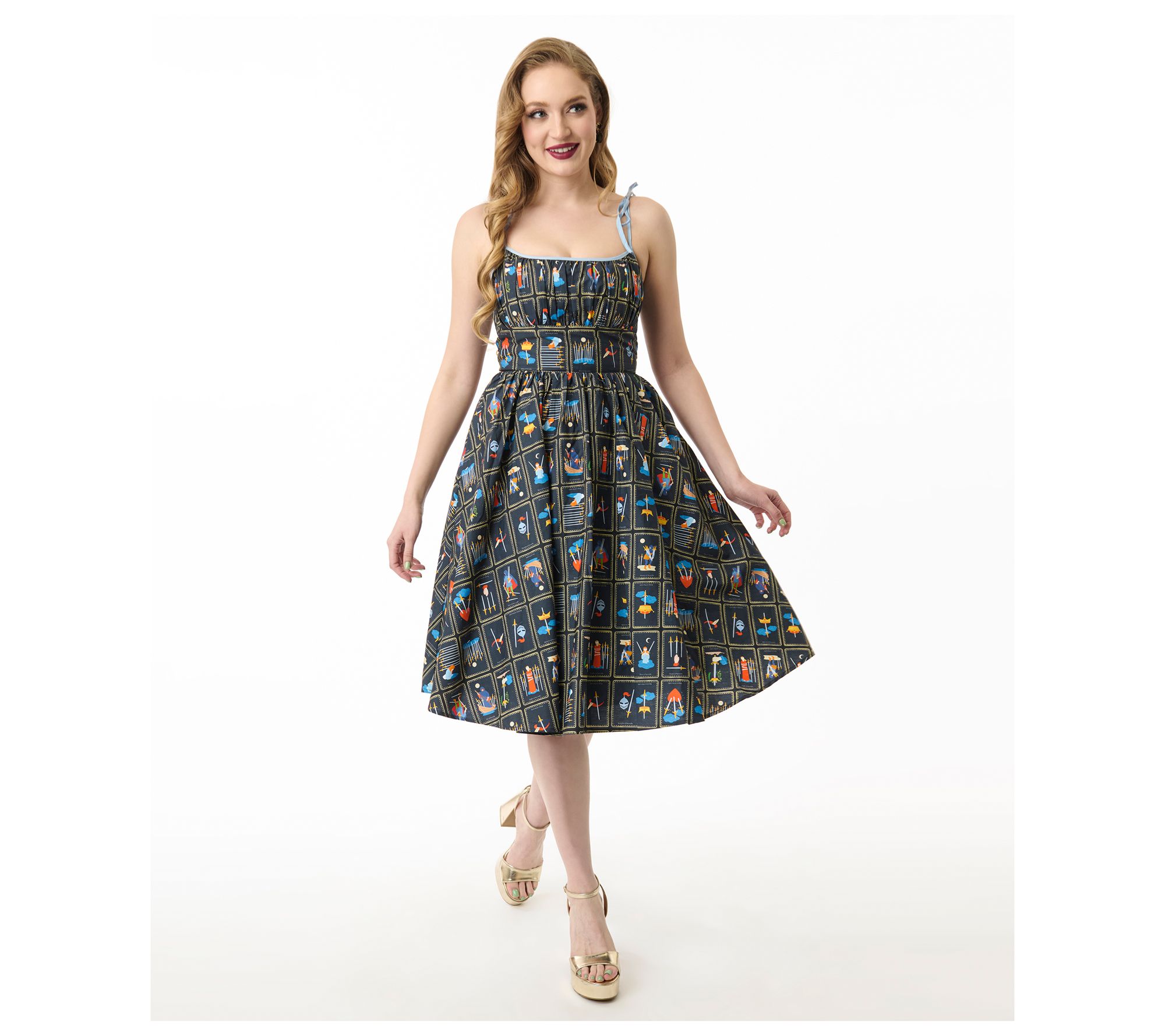 Unique Vintage Tarot Cards Sleeveless Cotton Swing Dress