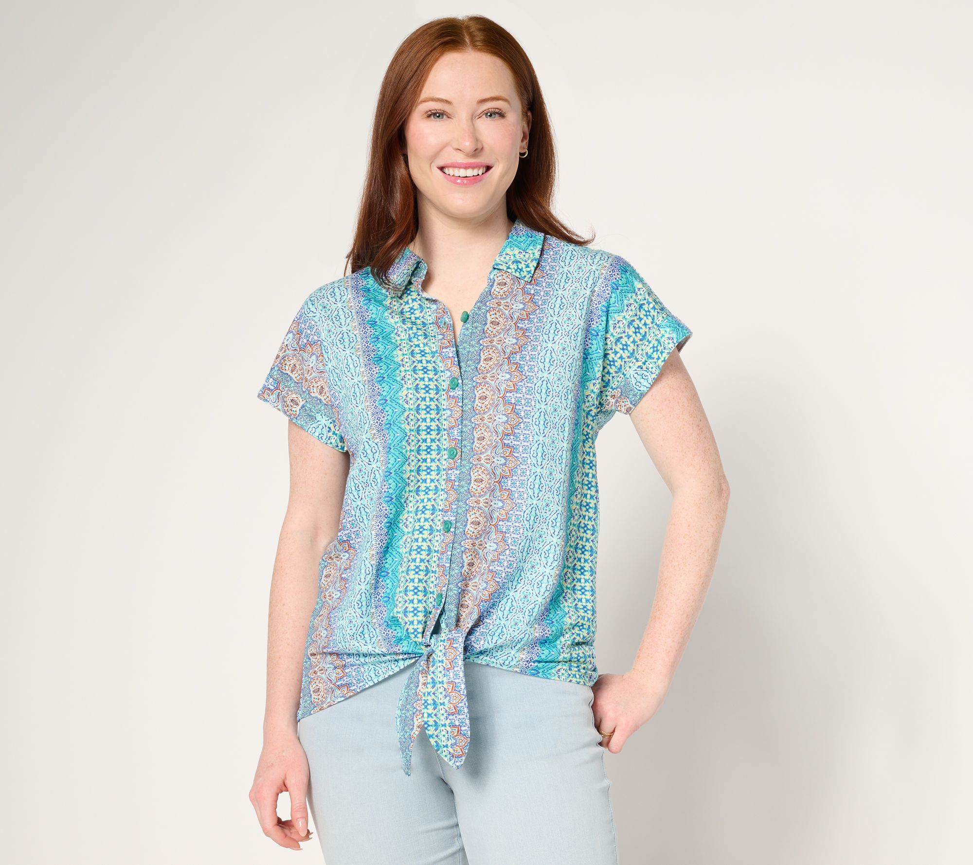 "As Is" Belle Beach by Kim Gravel Cabana Knit Boho Beach Camp Shirt