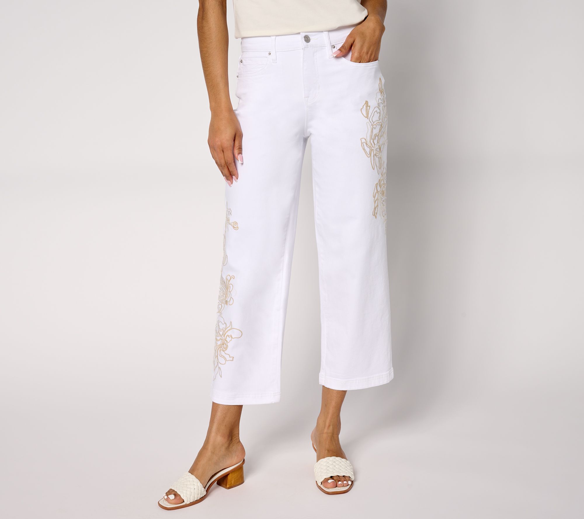 "As Is" nicole by Nicole Miller Petite Embroidered Wide Leg Jean