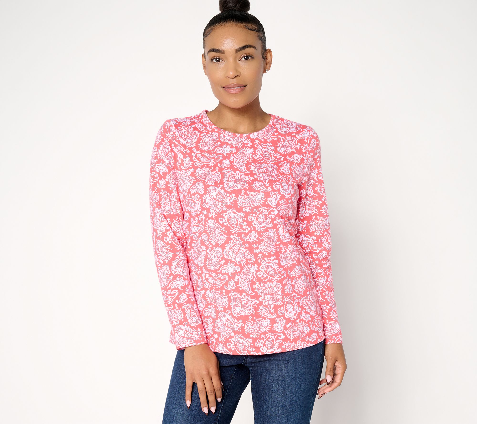 Denim & Co. Printed Perfect Jersey Long Sleeve Top