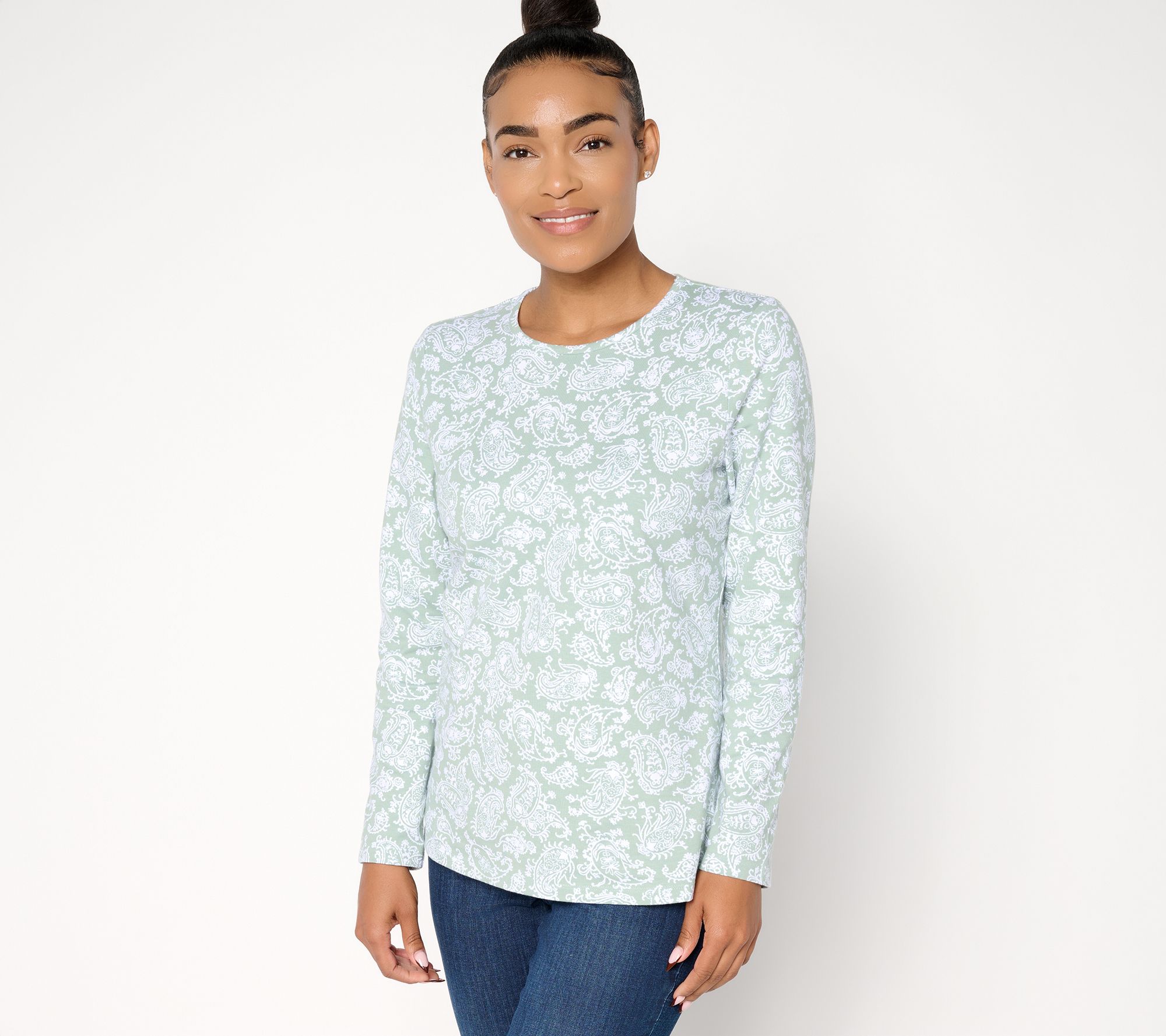 Denim & Co. Printed Perfect Jersey Long Sleeve Top