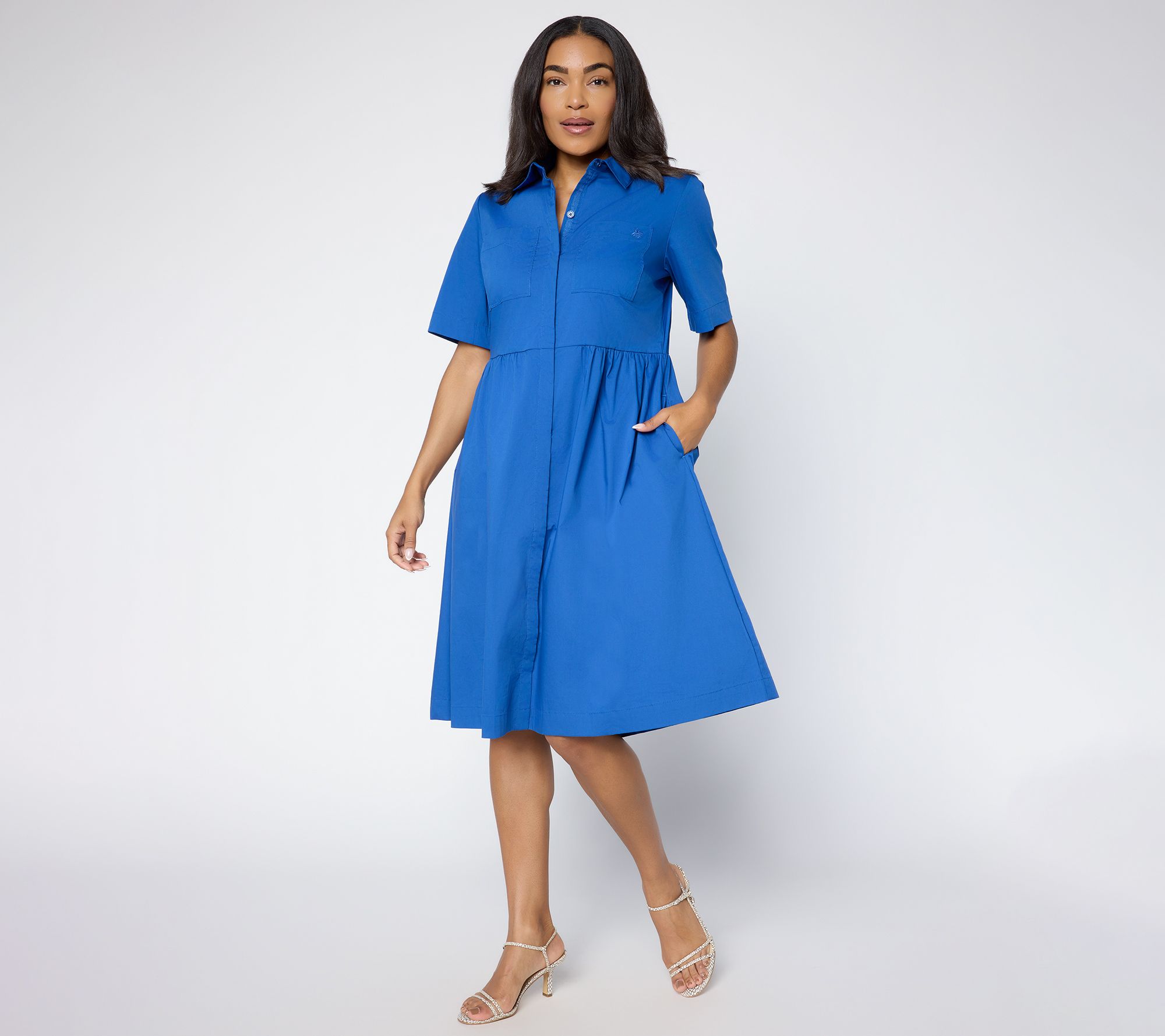  Joan Rivers Stretch Poplin Button Front Midi Dress - A719494