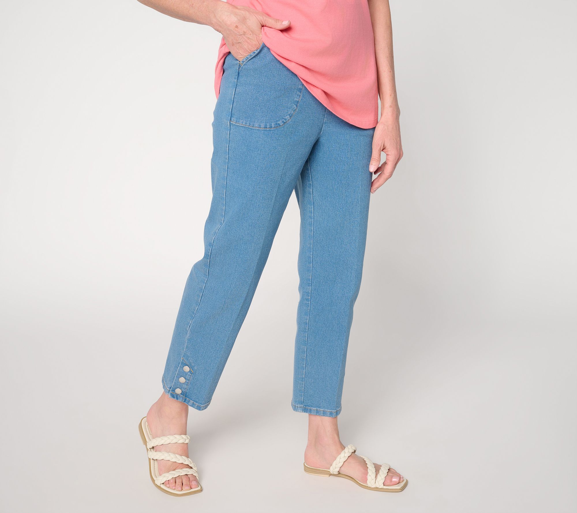 Denim & Co. Regular Indigo Flat Front Side Pocket Crop Pants w/ Snap