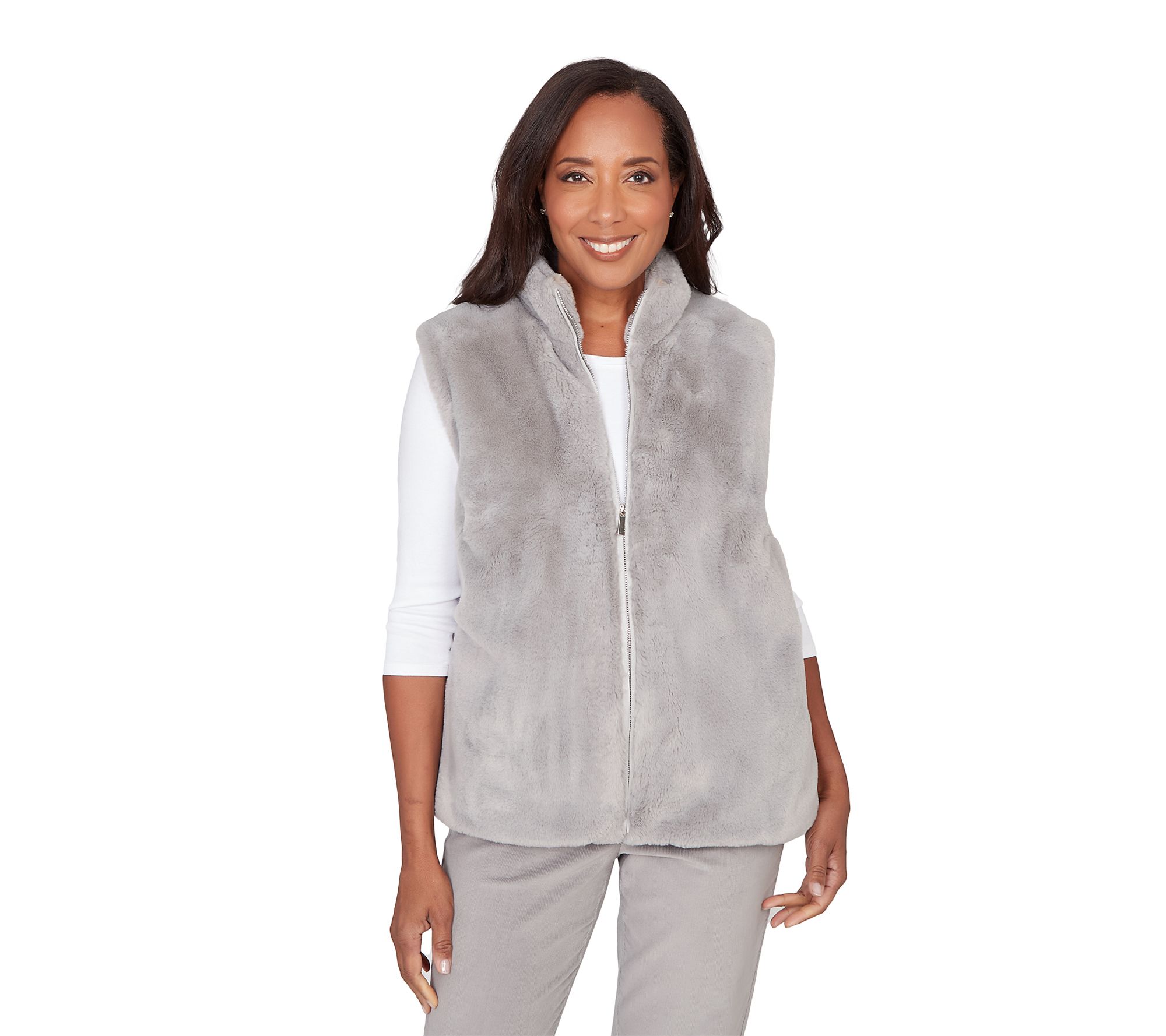 Alfred Dunner Petite Plush Faux Fur Zip Front Vest