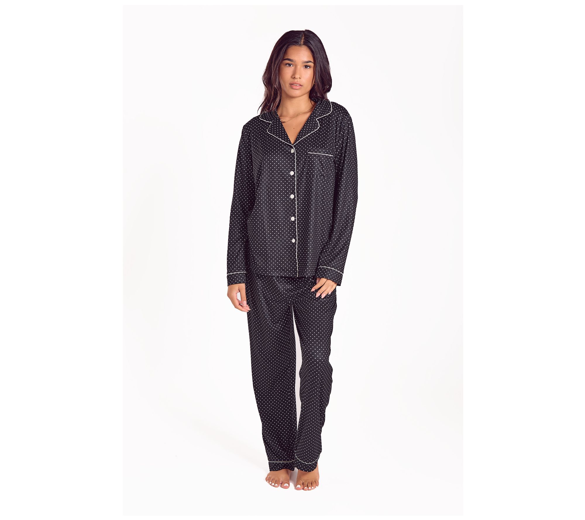 iCollection Brushed Notch Collar Long Sleeve &Pant PJ Set