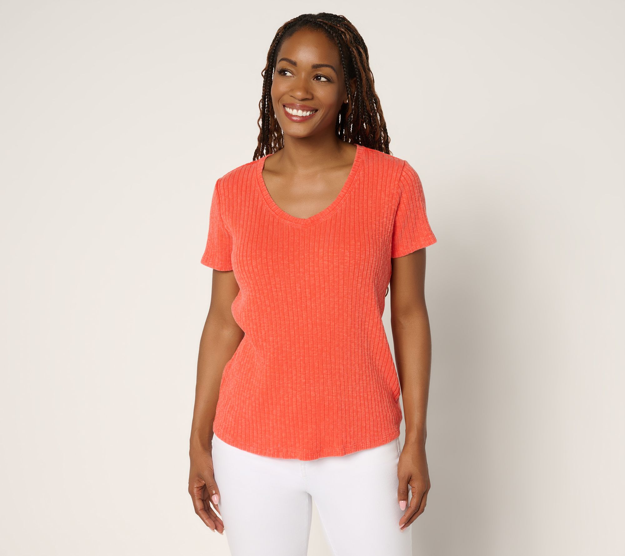 "As Is" Peace Love World Curved V-Neck Short Sleeve Tee