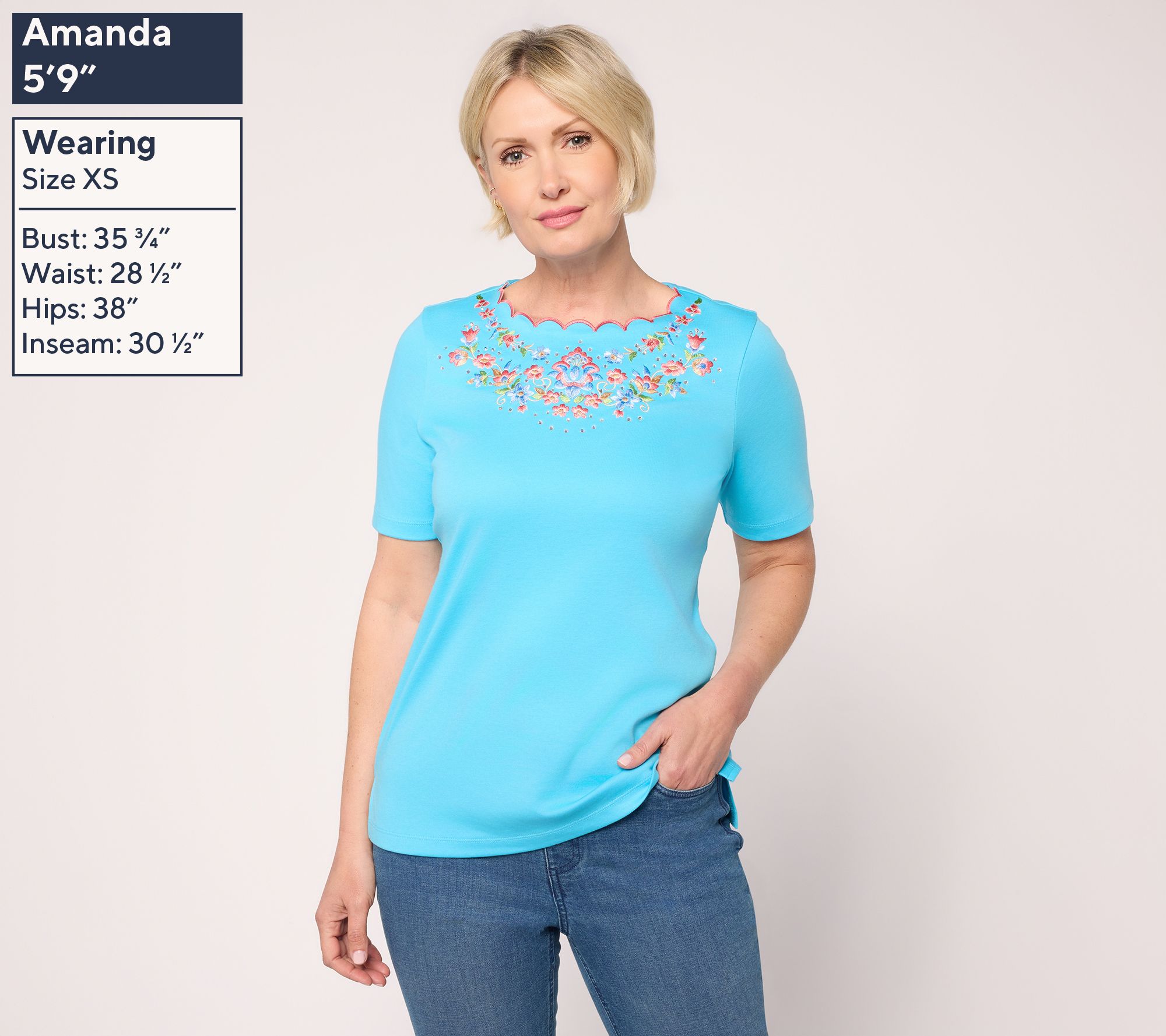 トップス pppp Quacker Factory Boho Babe Scalloped Neckline Top - QVC.com