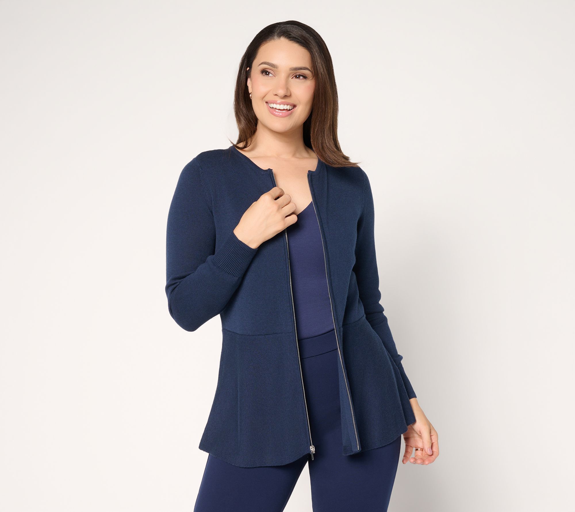 "As Is" Susan Graver Peplum Sweater Jacket with Zipper