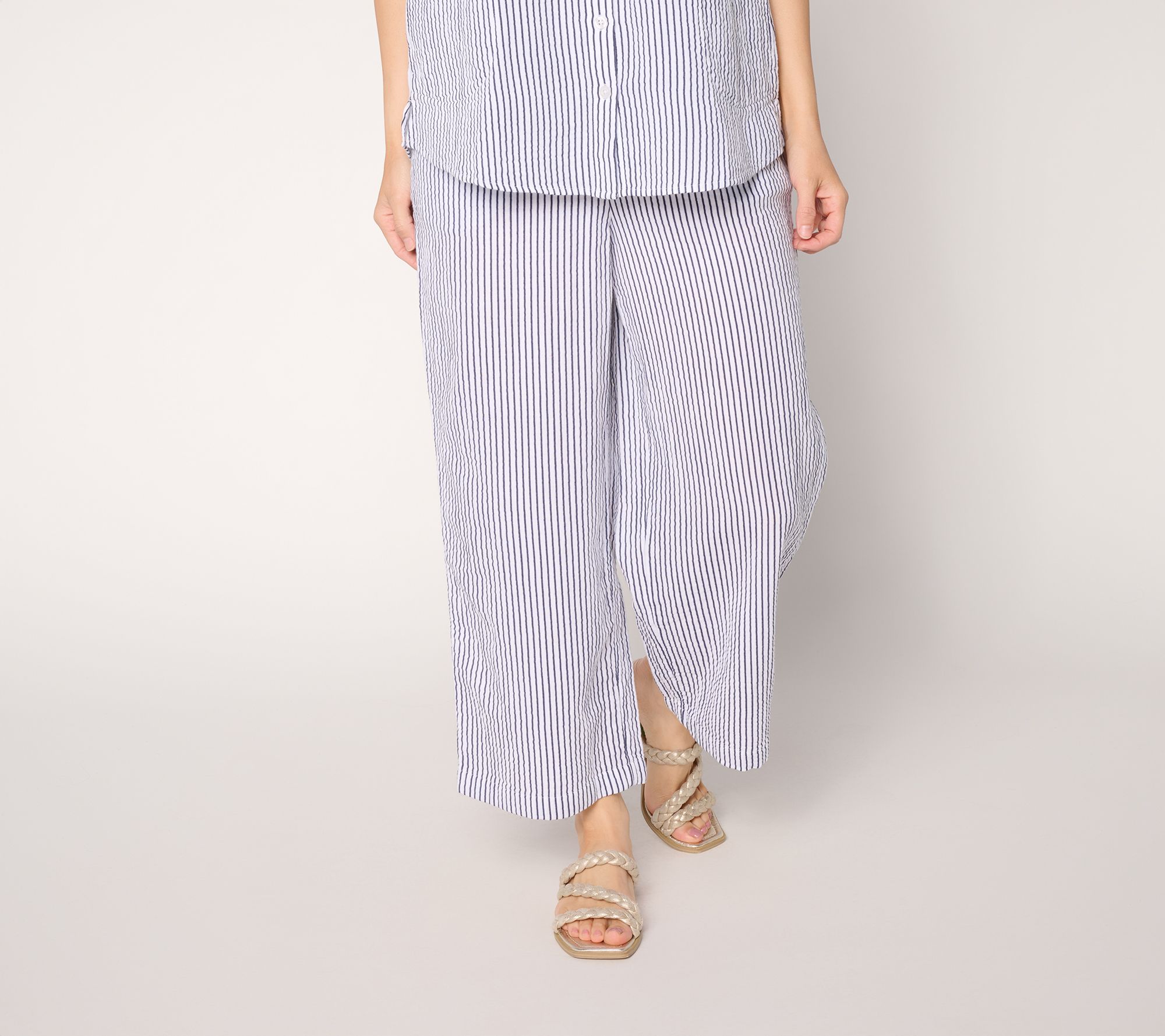 Joan Rivers Marshmallow Gauze Regular Wide Leg Pull on Crop Pants