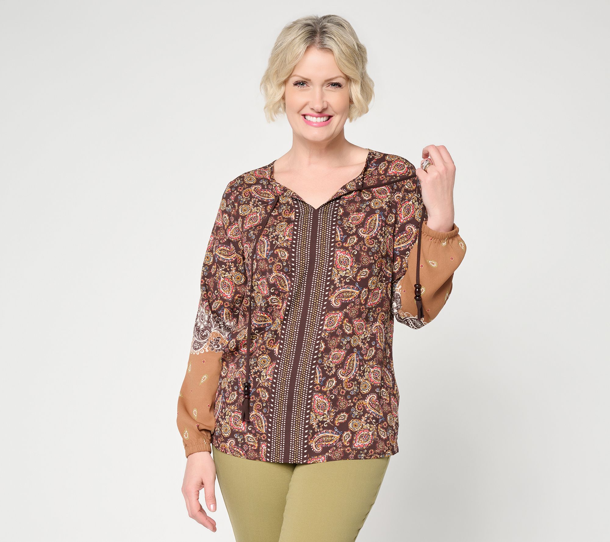 Belle Boho by Kim Gravel Bloomscape Border Print Blouse