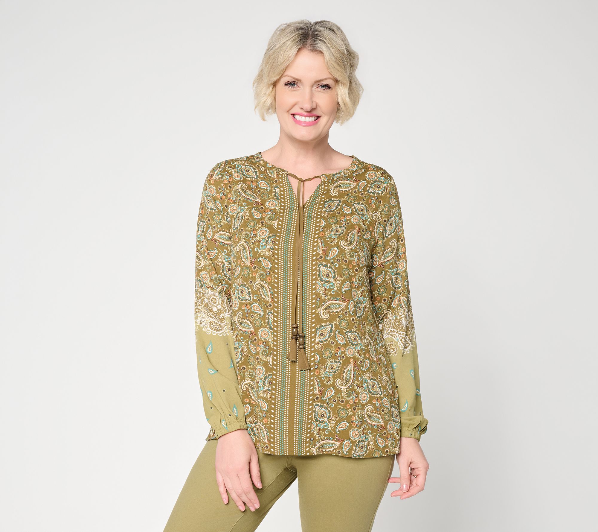 Belle Boho by Kim Gravel Bloomscape Border Print Blouse