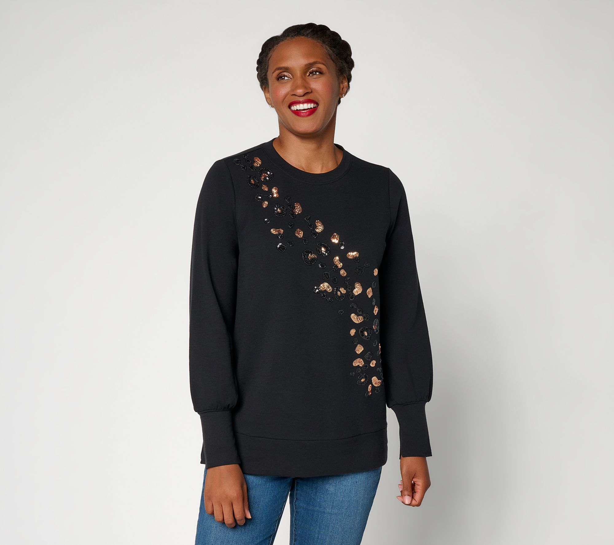 Belle by Kim Gravel French Terry Untamed Chic Sequin Trim Top