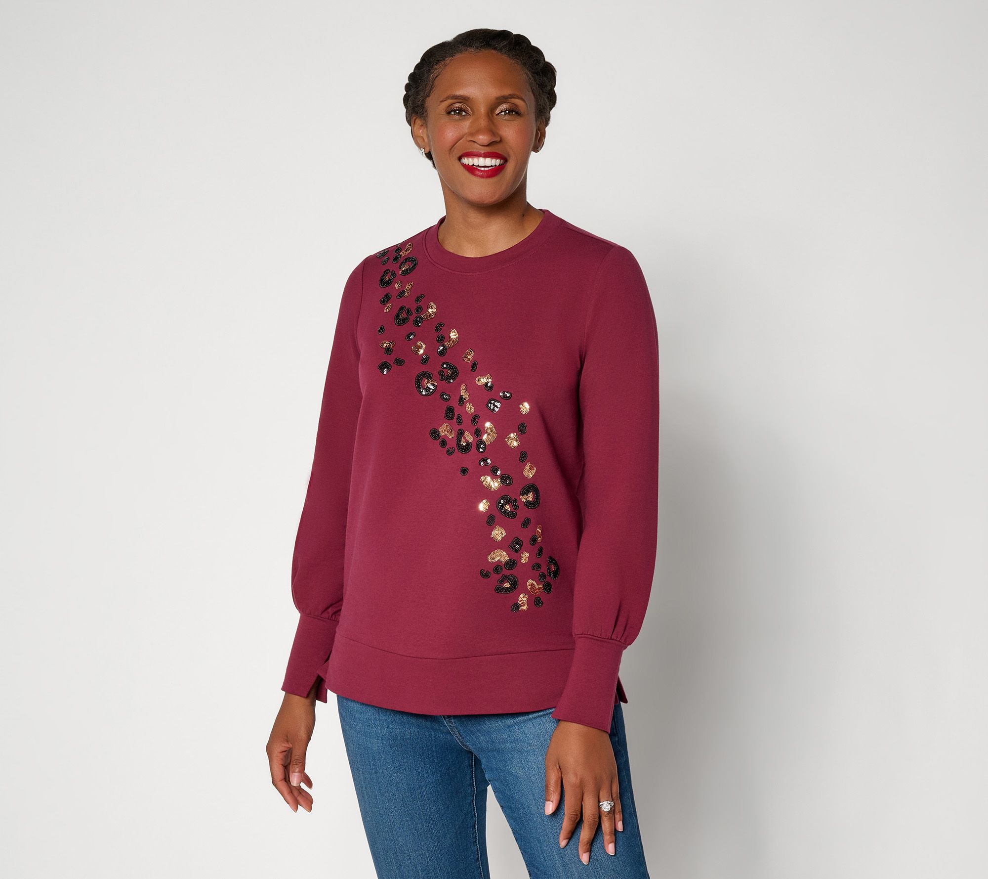 Belle by Kim Gravel French Terry Untamed Chic Sequin Trim Top