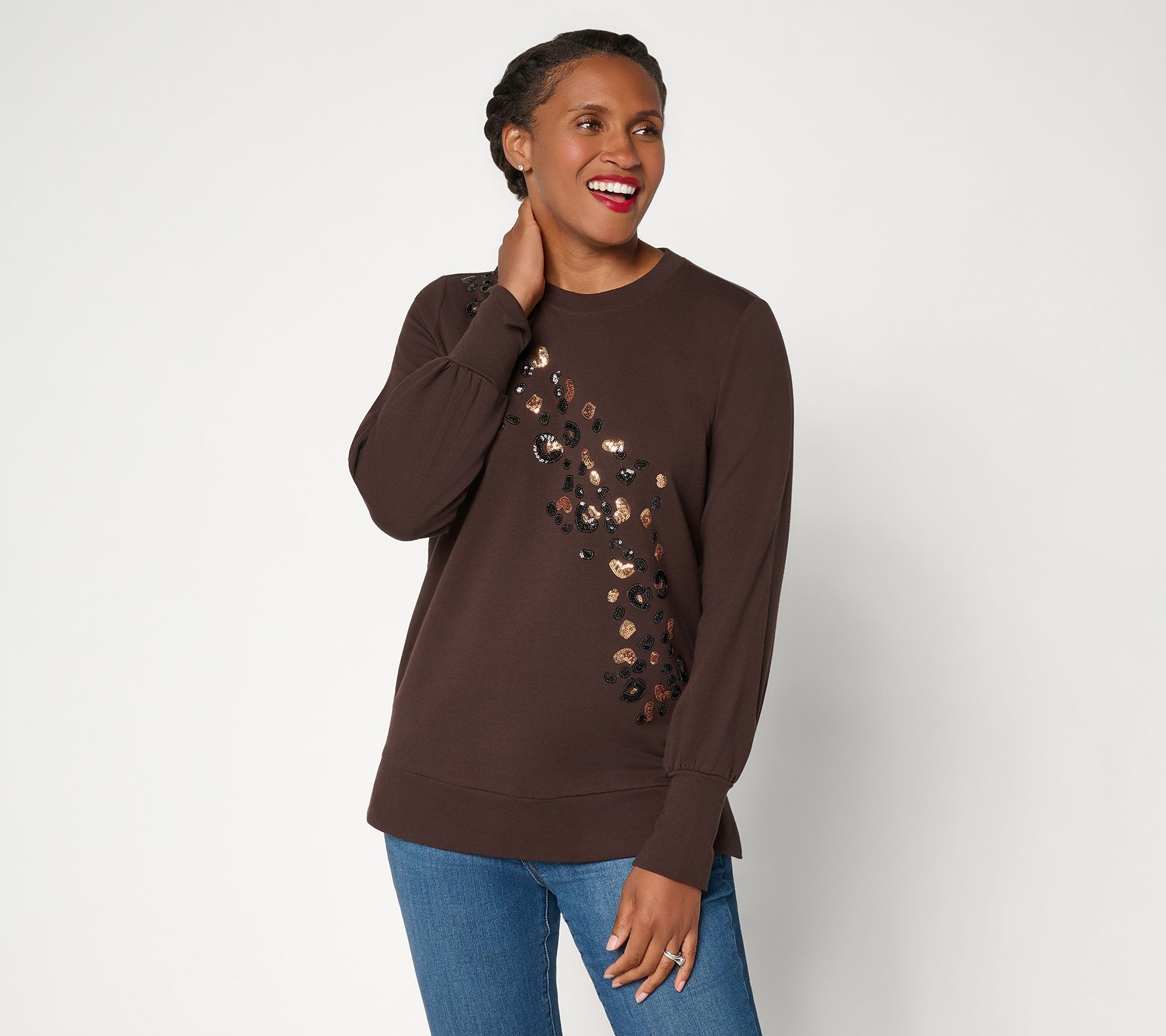 Belle by Kim Gravel French Terry Untamed Chic Sequin Trim Top