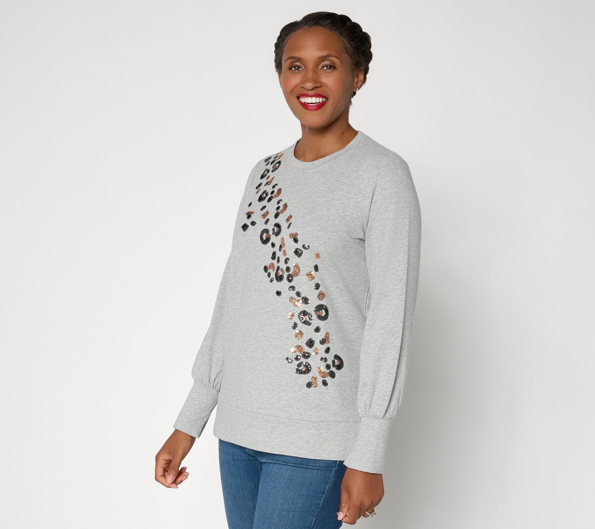 Belle by Kim Gravel French Terry Untamed Chic Sequin Trim Top
