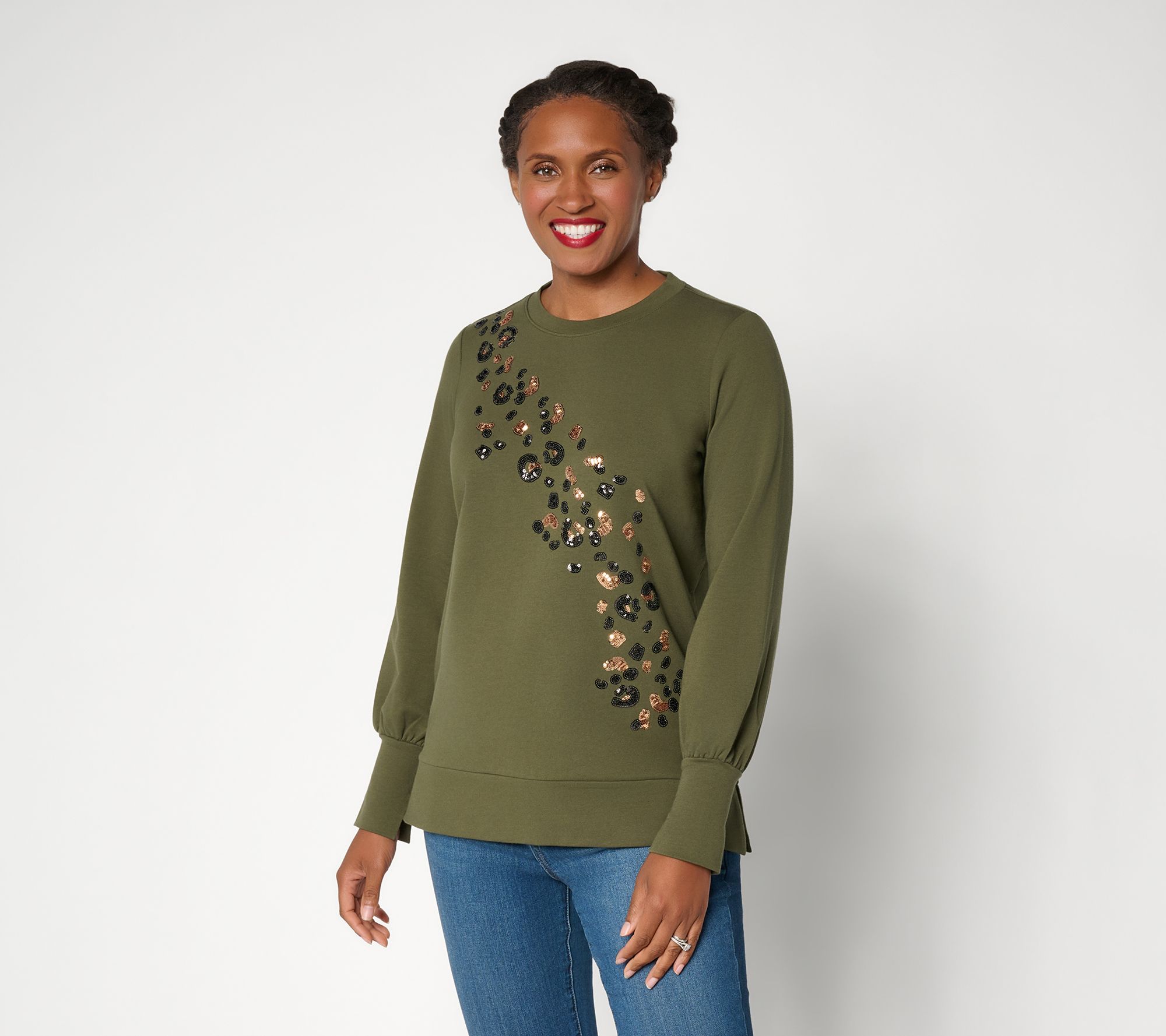 Belle by Kim Gravel French Terry Untamed Chic Sequin Trim Top