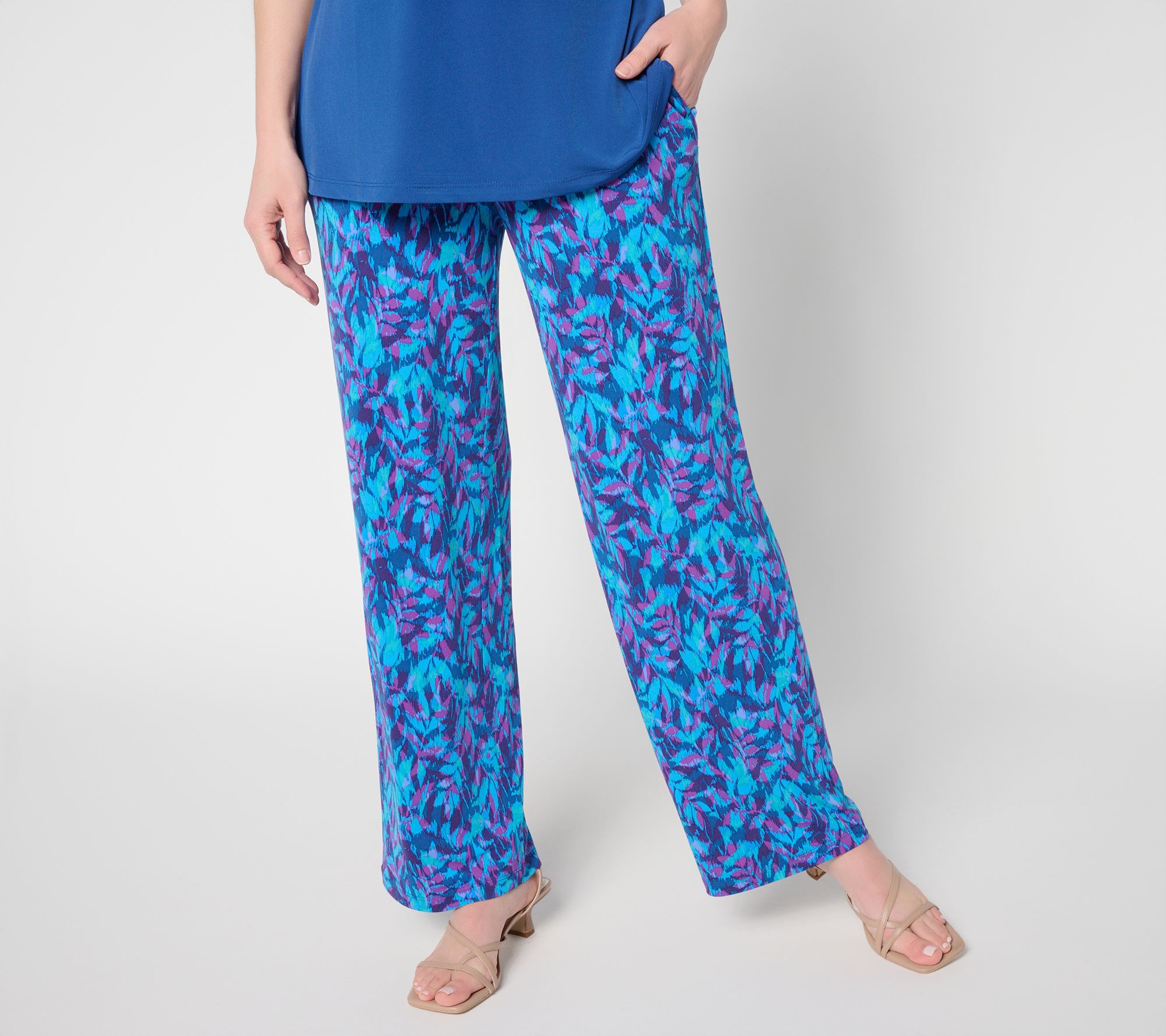 "As Is" Susan Graver Petite Printed Liquid Knit Wide Leg Pants