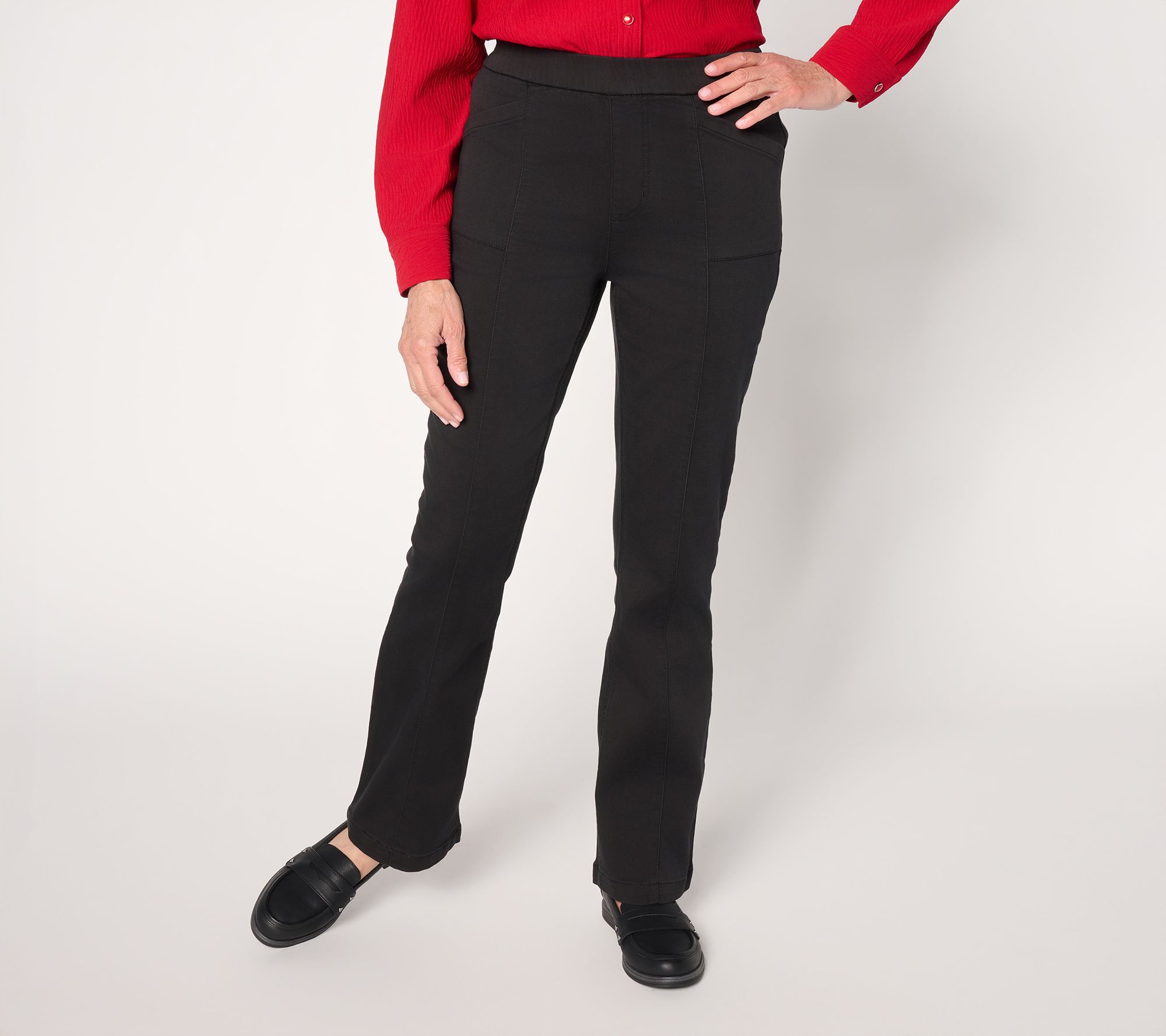 "As Is" Susan Graver Reg Soft Stretch Boot Cut Jeans- Black/Grey