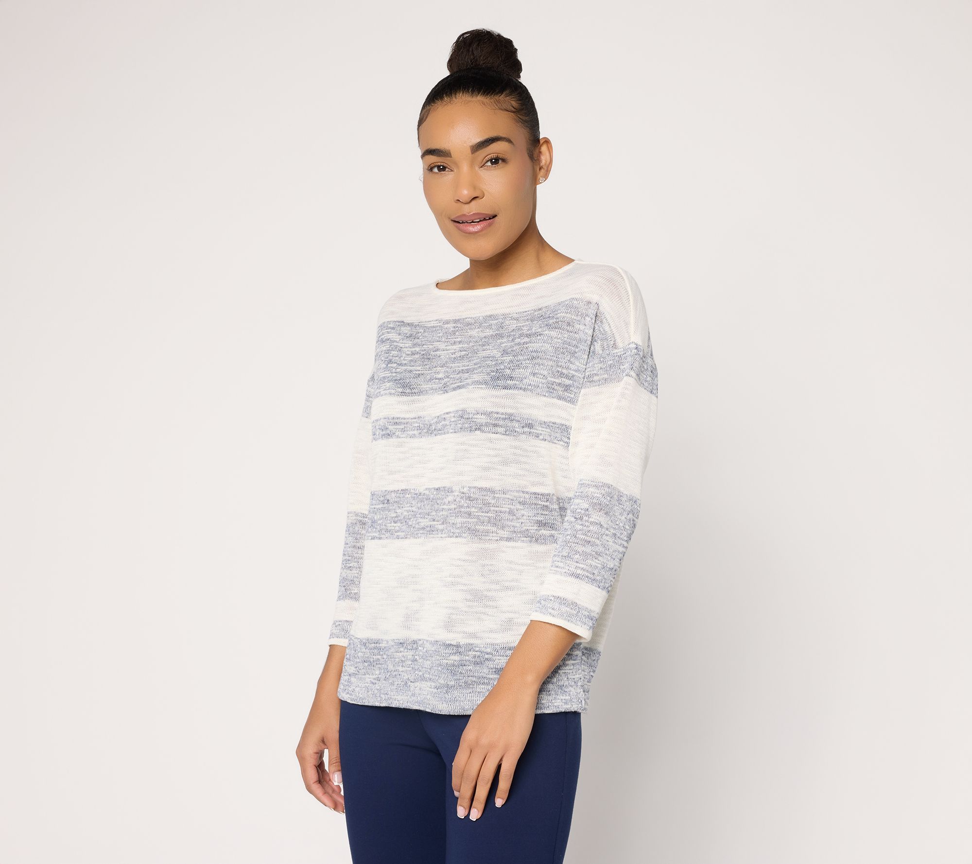 "As Is" Women with Control Dolman Sleeve Striped Knit Top