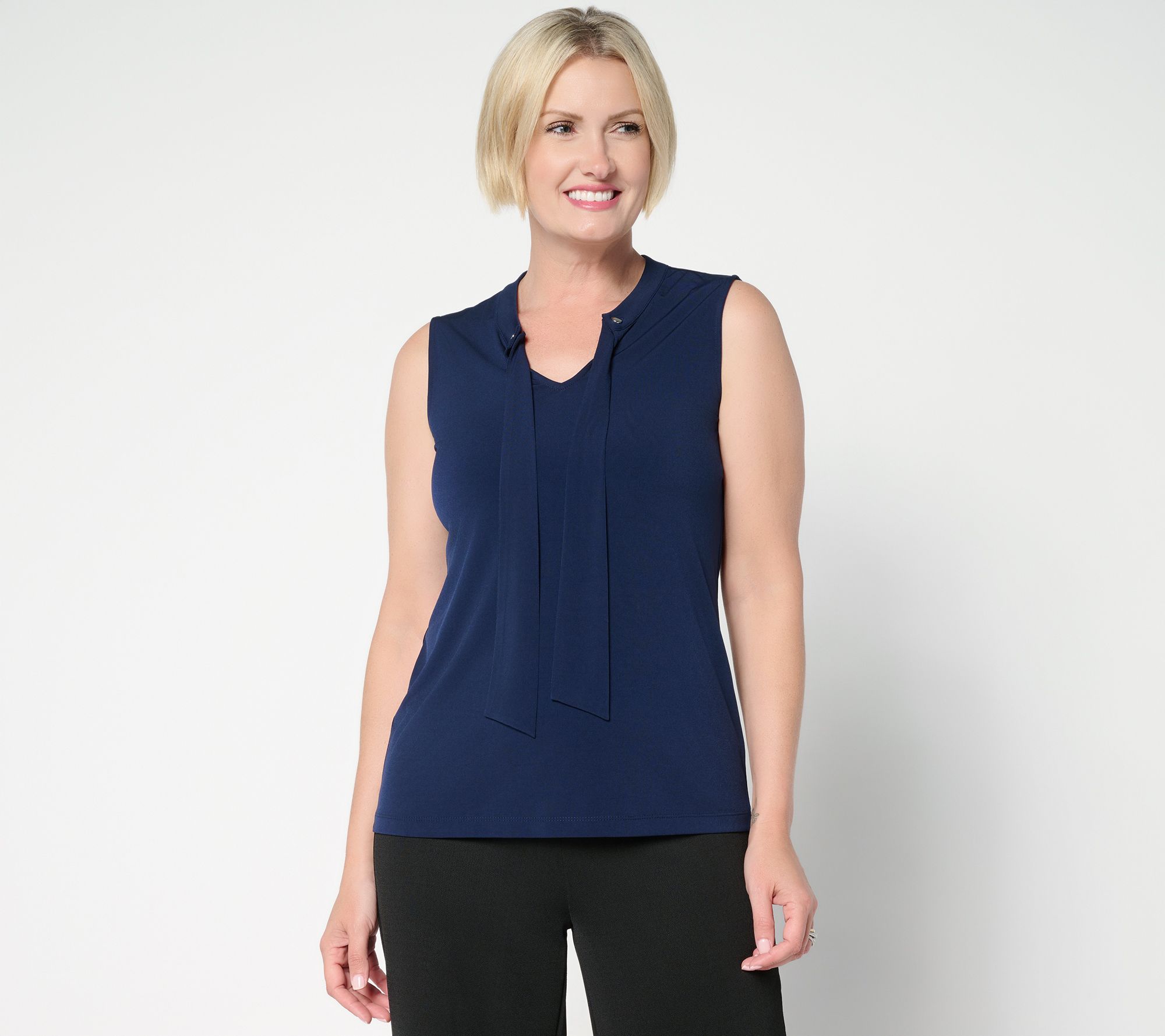 "As Is" Susan Graver Liquid Knit Sleeveless Tie-Front Shell Top