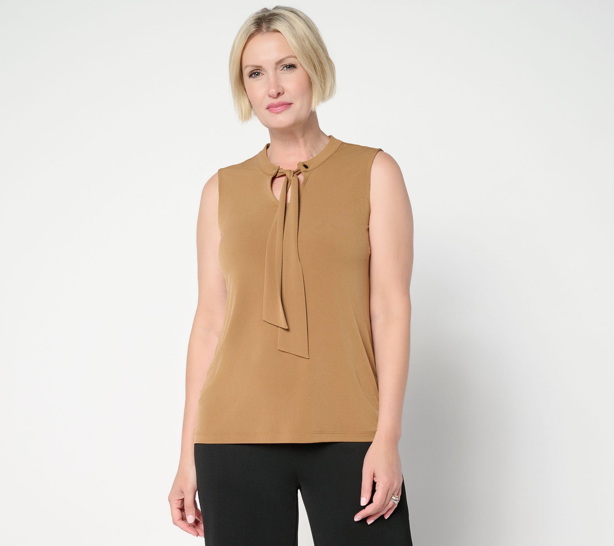 "As Is" Susan Graver Liquid Knit Sleeveless Tie-Front Shell Top