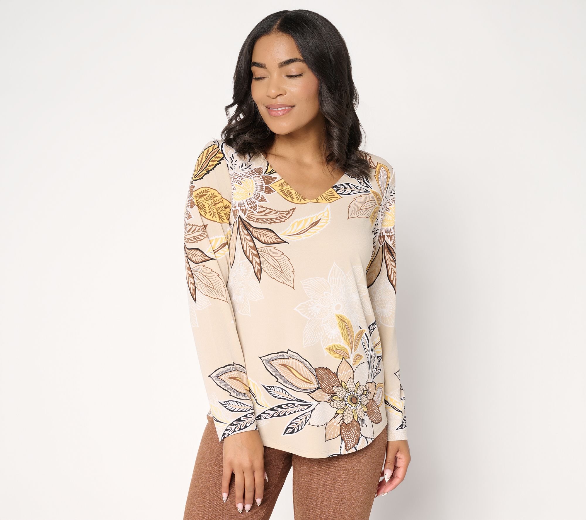 "As Is" Susan Graver Printed Textured Liquid Knit Long Sleeve Top