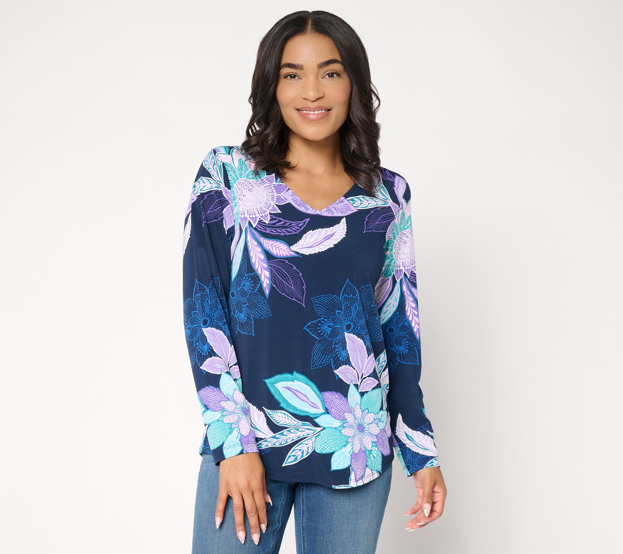 "As Is" Susan Graver Printed Textured Liquid Knit Long Sleeve Top