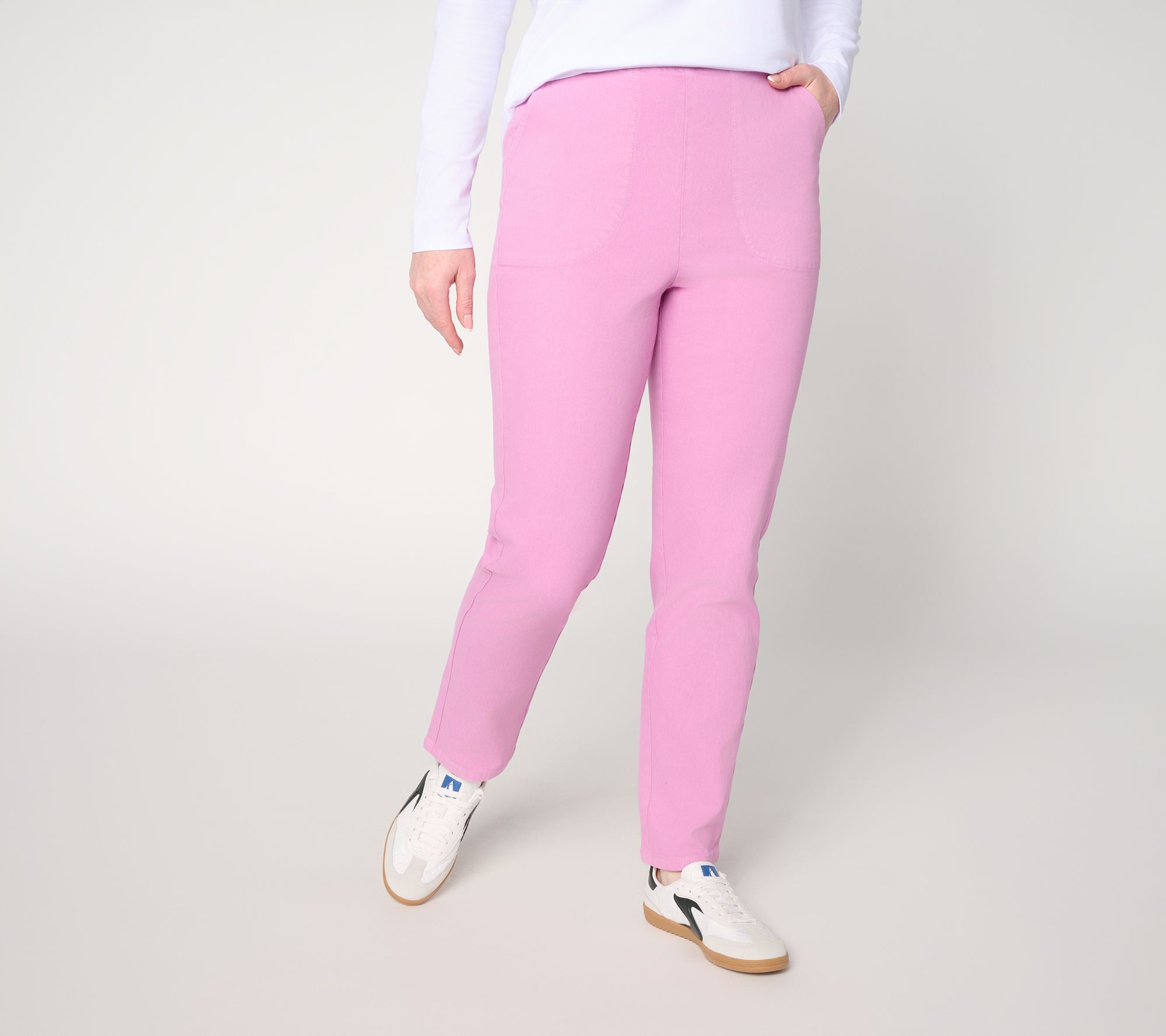 "As Is" Denim & Co. Petite Flat Front Denim Side Pocket Pant