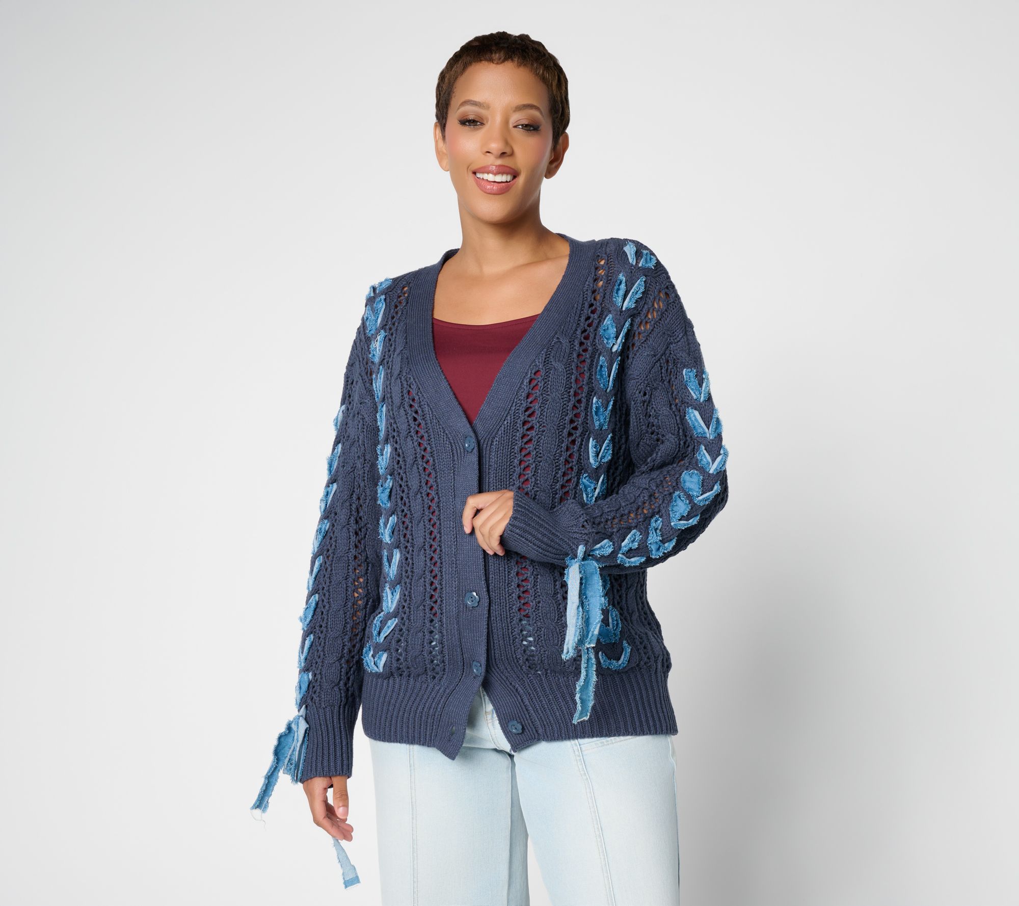 Driftwood Lacey Sweater with Tonal Laces Navy
