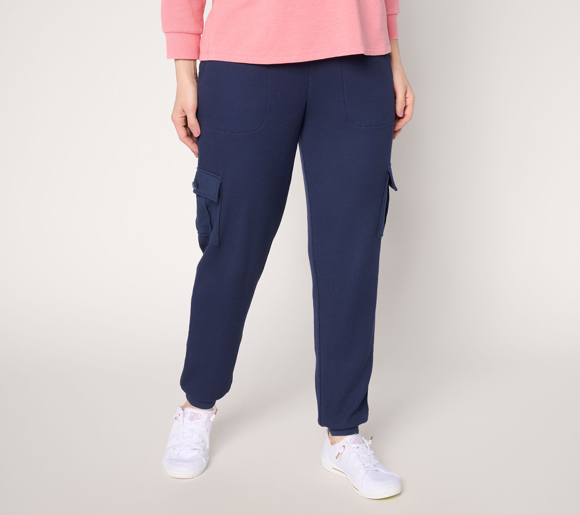 "As Is" AnyBody Regular Cozy Knit Jersey & Waffle Cargo Jogger