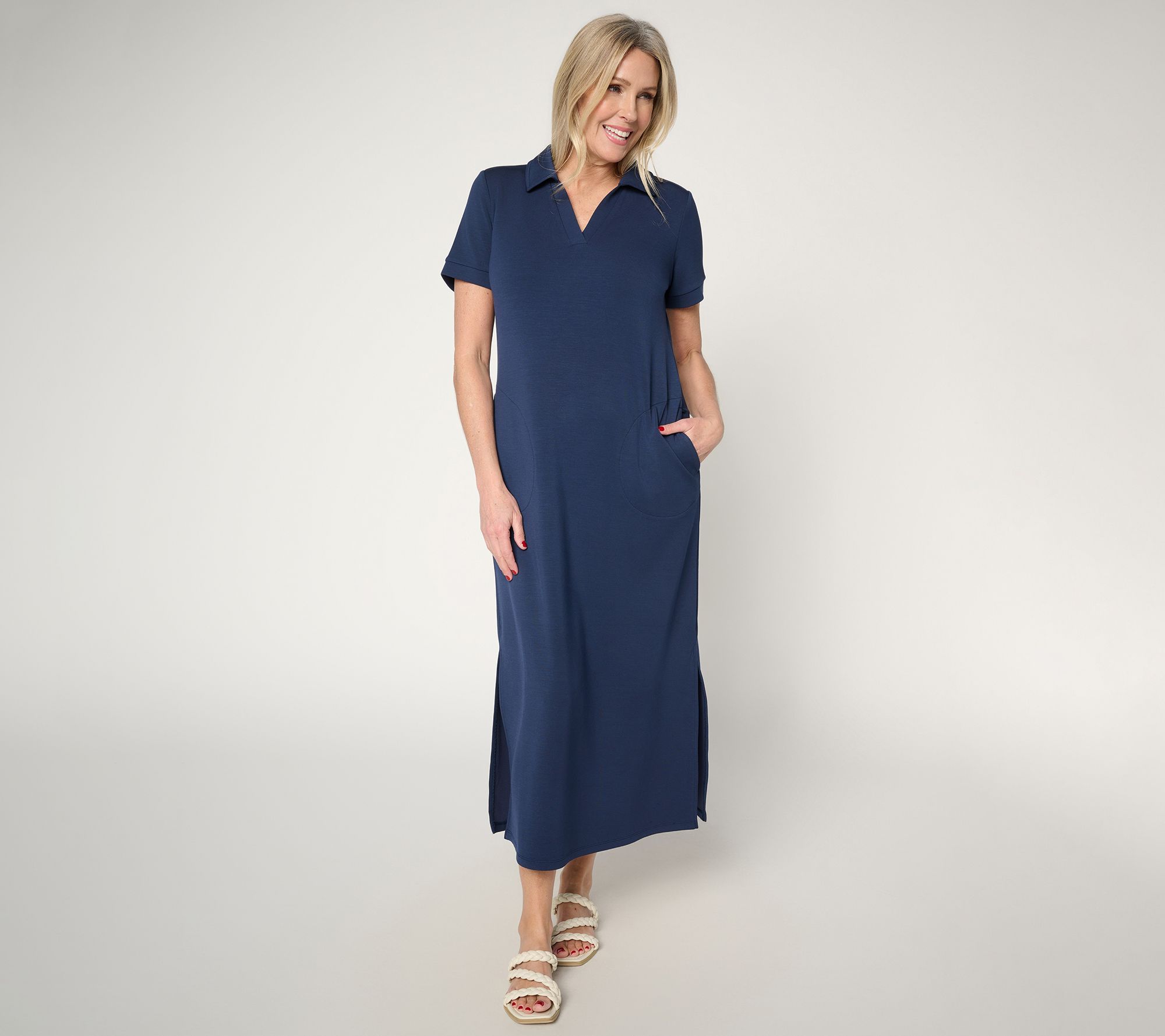 "As Is" Belle by Kim Gravel Reg ScubaLuxe Escape Edit Polo Maxi Dress