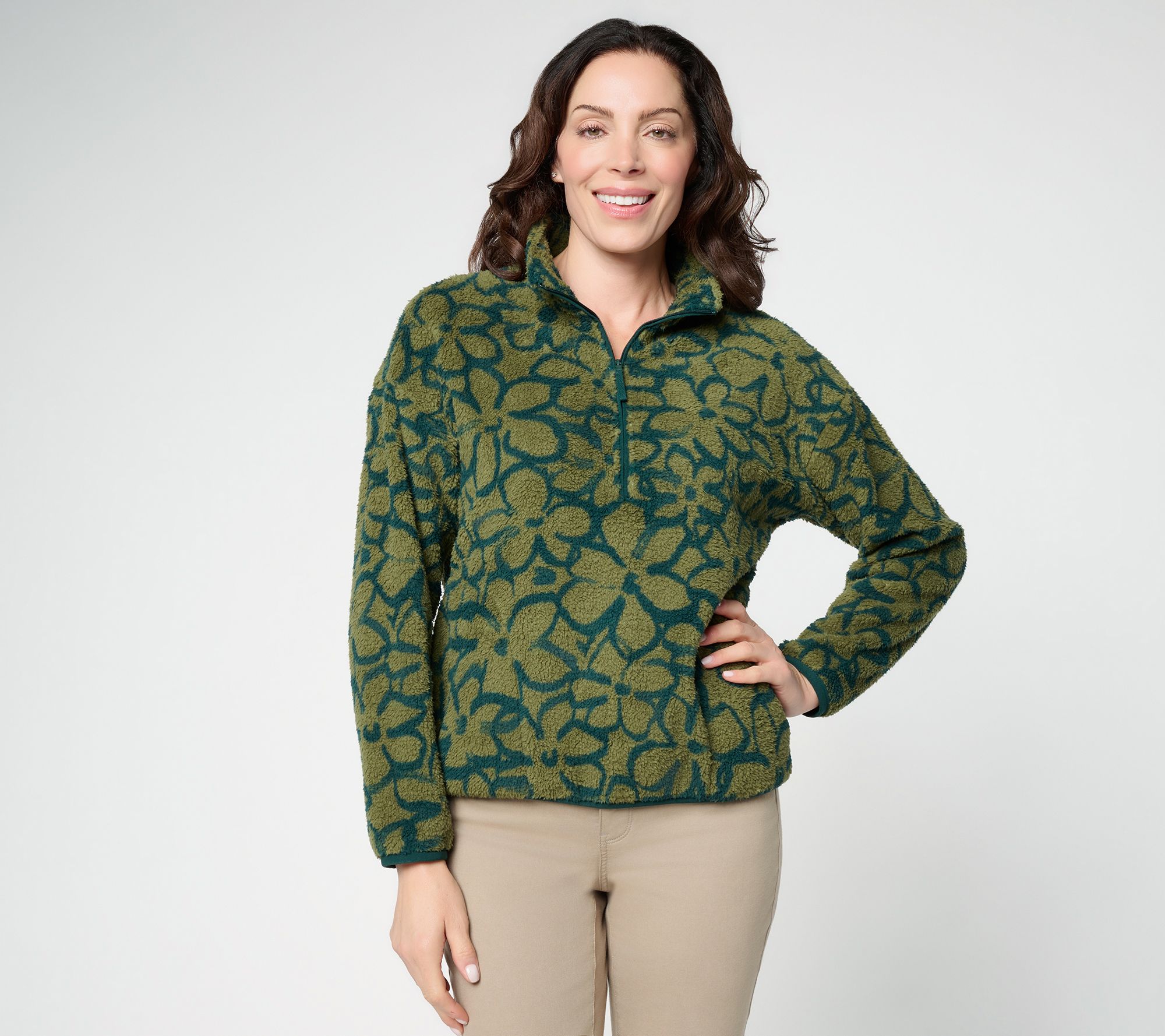  AnyBody Printed Sherpa Fleece Half Zip