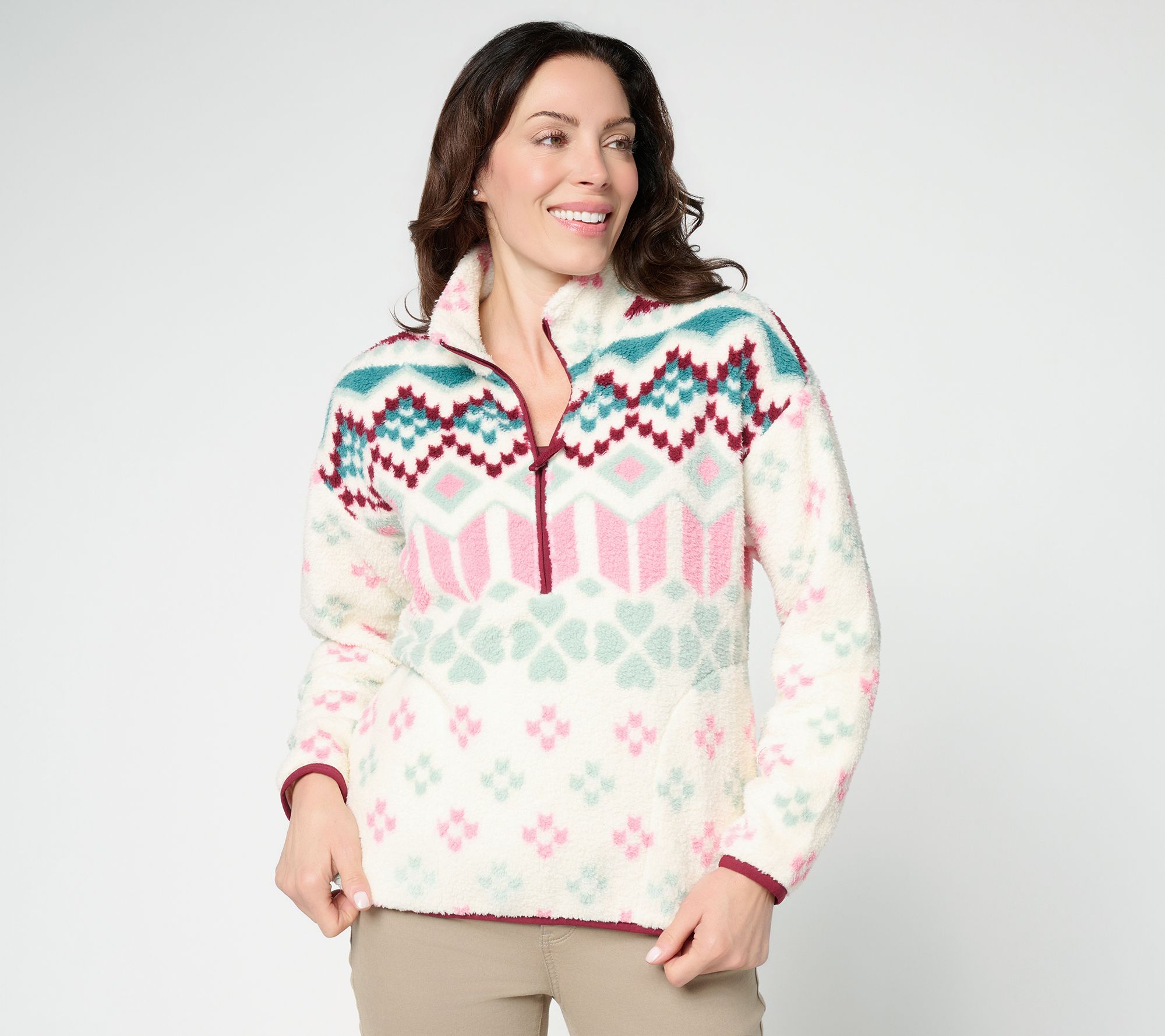 AnyBody Printed Sherpa Fleece Half Zip