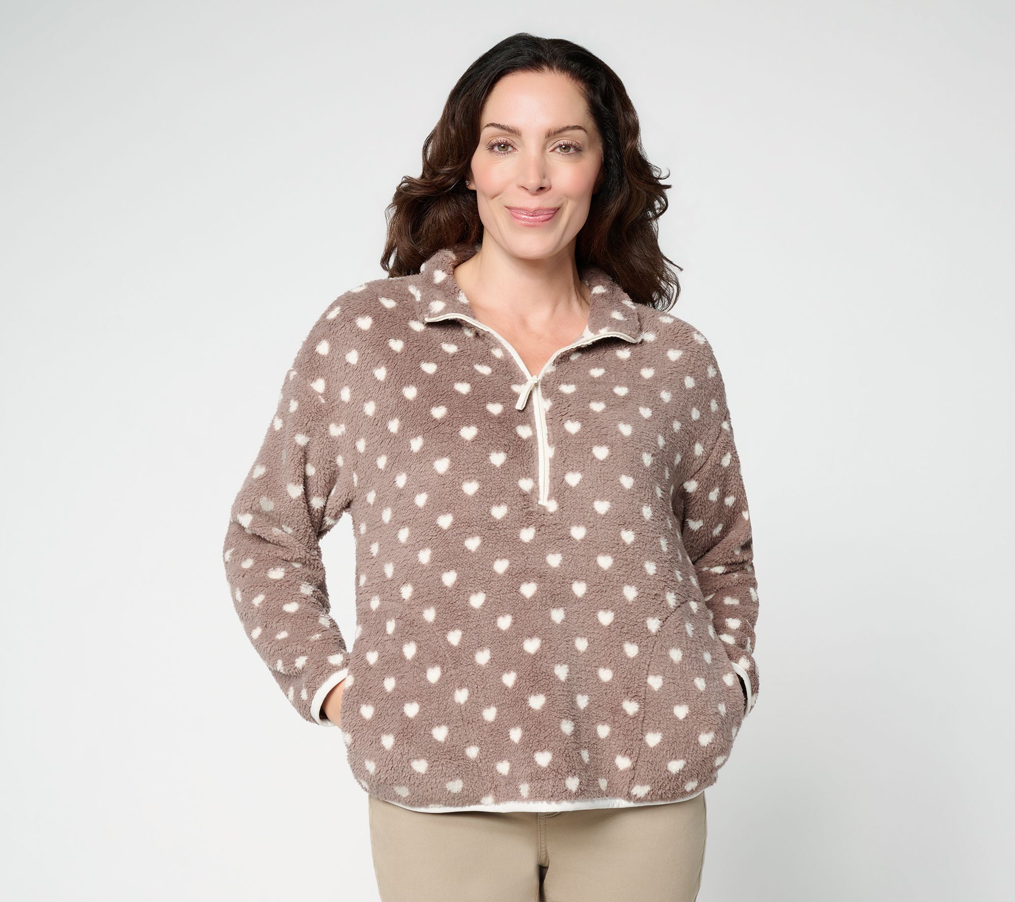 AnyBody Printed Sherpa Fleece Half Zip