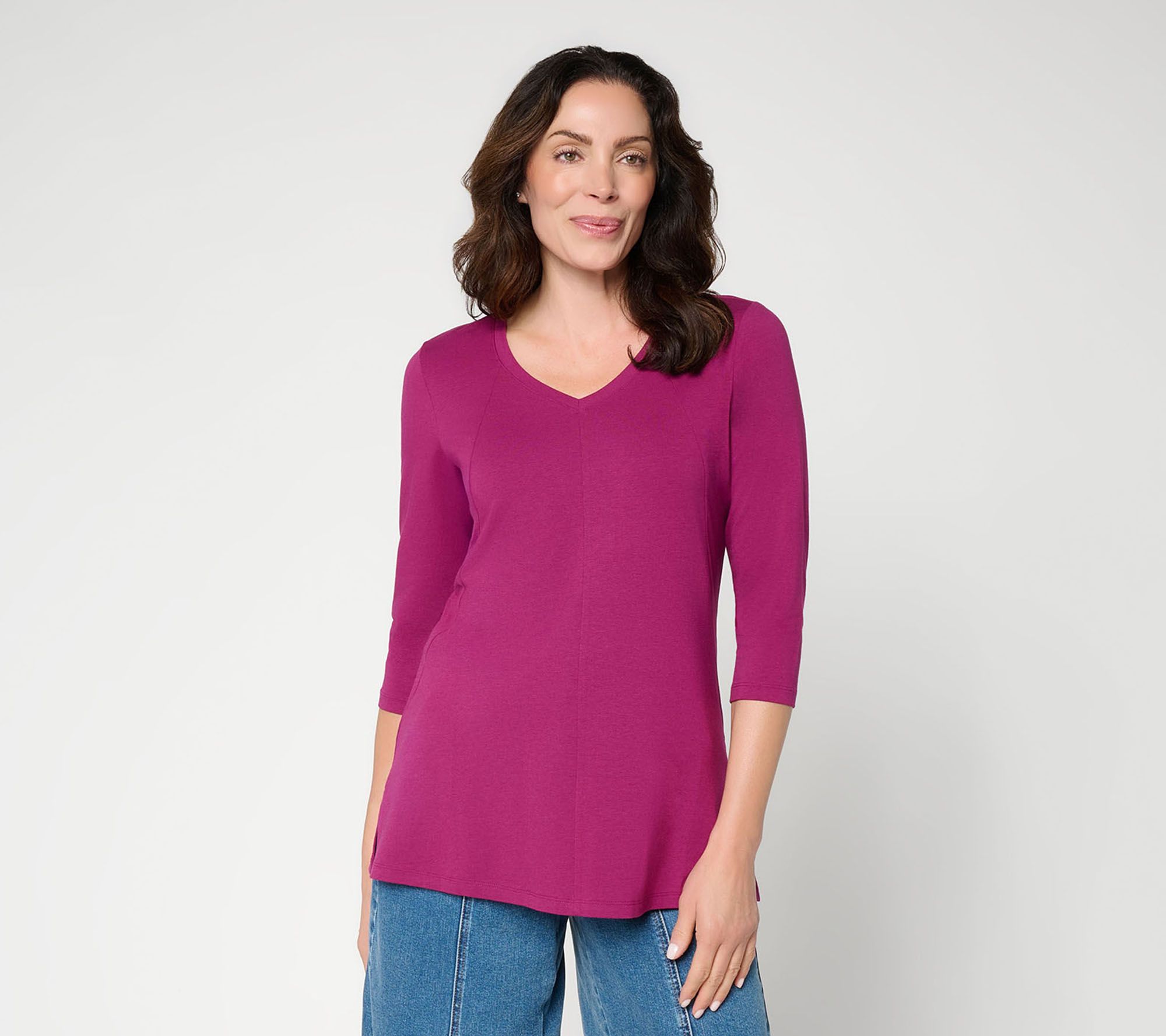 Denim & Co. Essentials Petite Favorite Jersey V-Neck Tunic