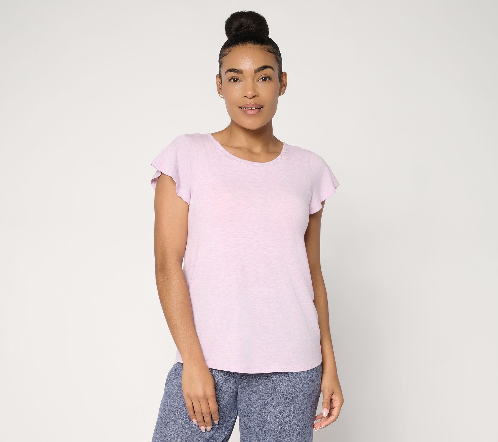 "As Is" Anybody Soothing Knit Jersey Flutter Sleeve Tee with Support System
