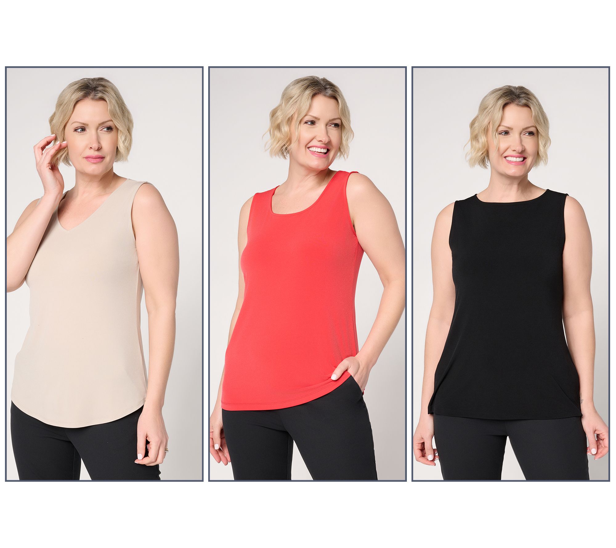 "As Is" Susan Graver Essentials Liquid Knit Set of 3 Tank Tops