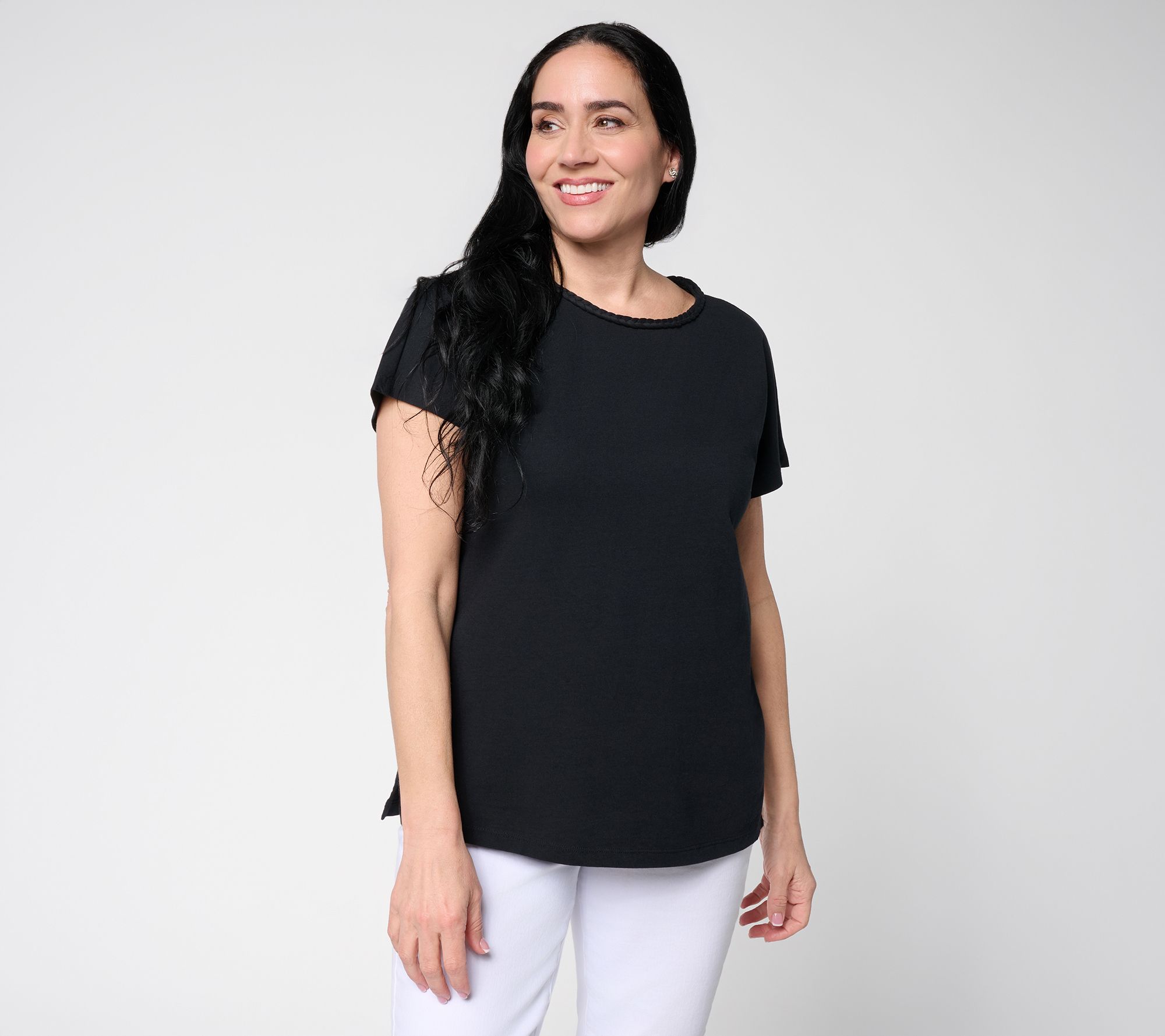 "As Is" Denim & Co. Beach CoastlineCotton Dolman Sleeve Top-BraidDetail