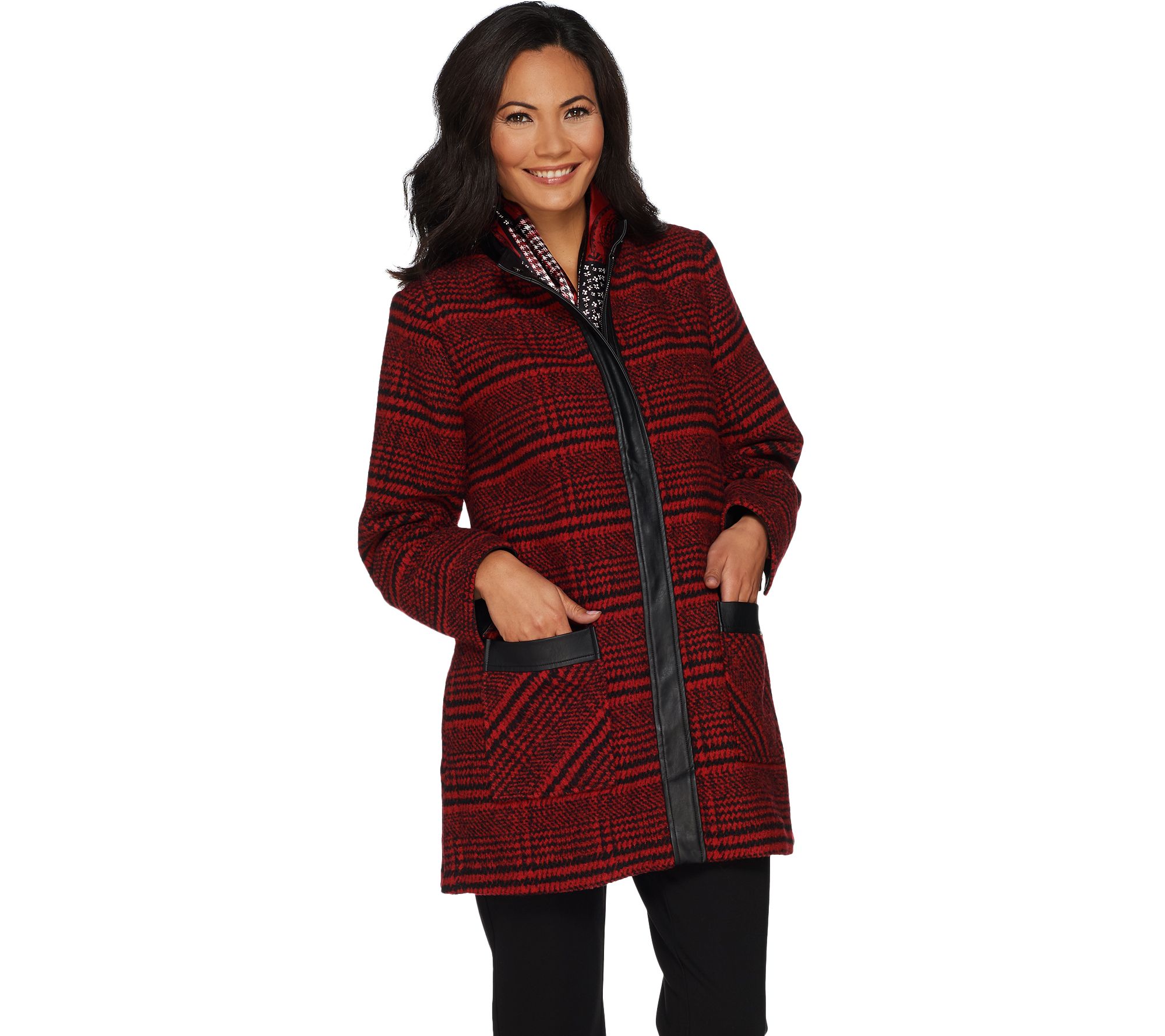 Dennis Basso Plaid Stand Collar Jacket with Scarf - QVC.com