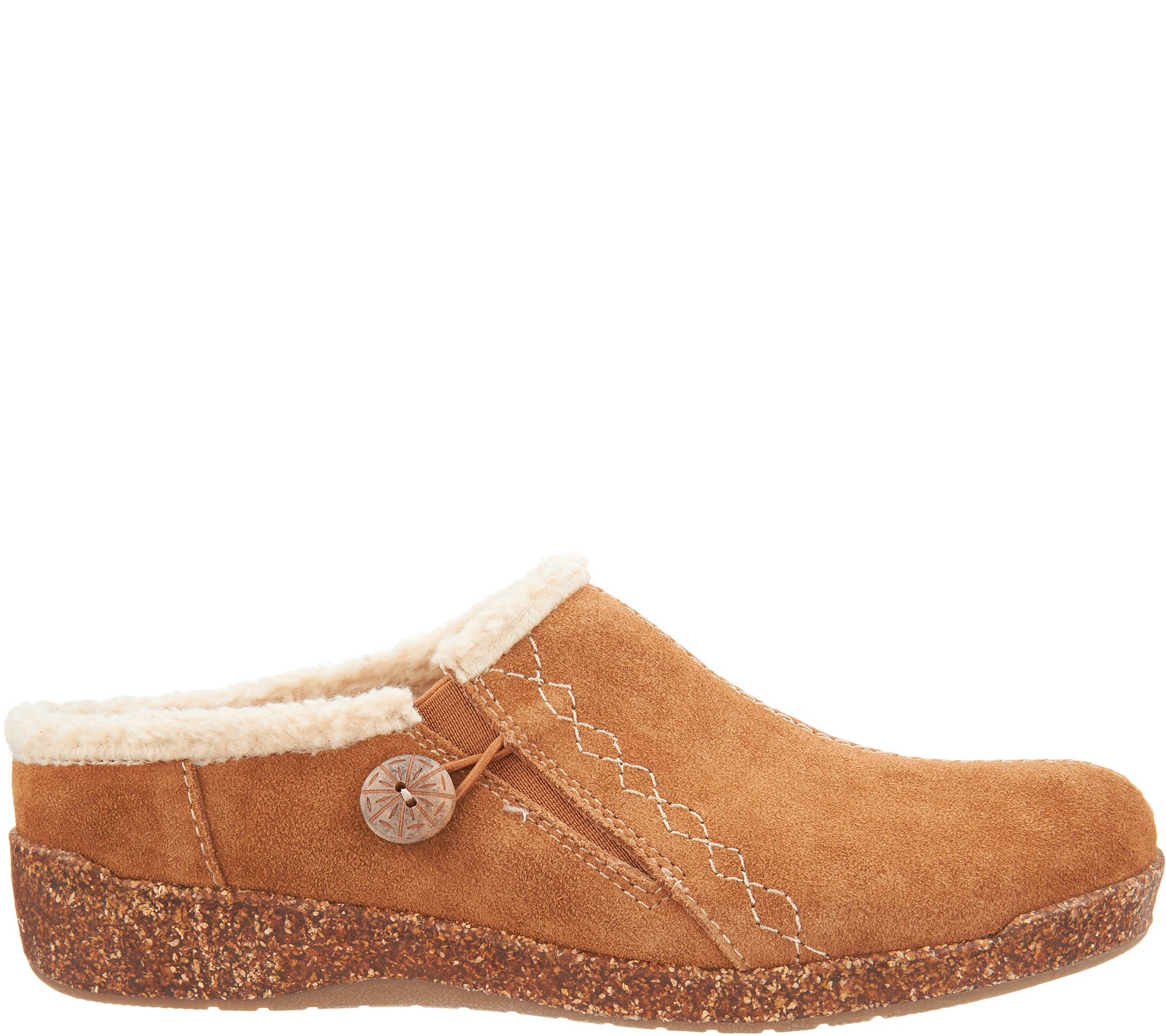 As Is Earth Origins Suede Slip On Clogs With Faux Fur Trim Johanna 1293