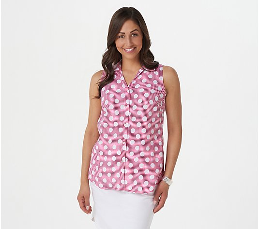 Susan Graver Woven Polka Dot Sleeveless Button-Front Shirt