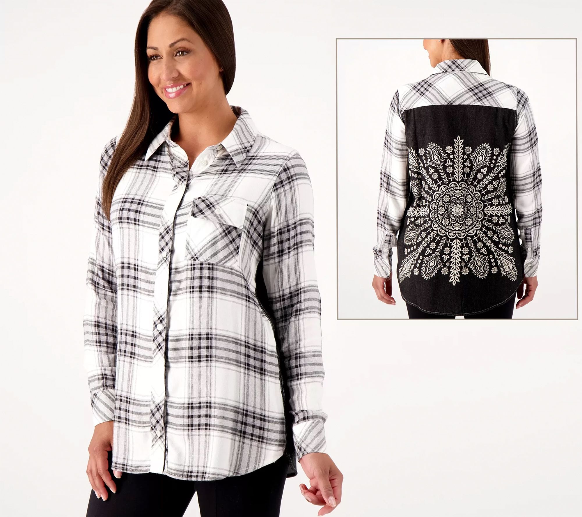 Tolani Collection Plaid Shirt with Corduroy Back - A519995