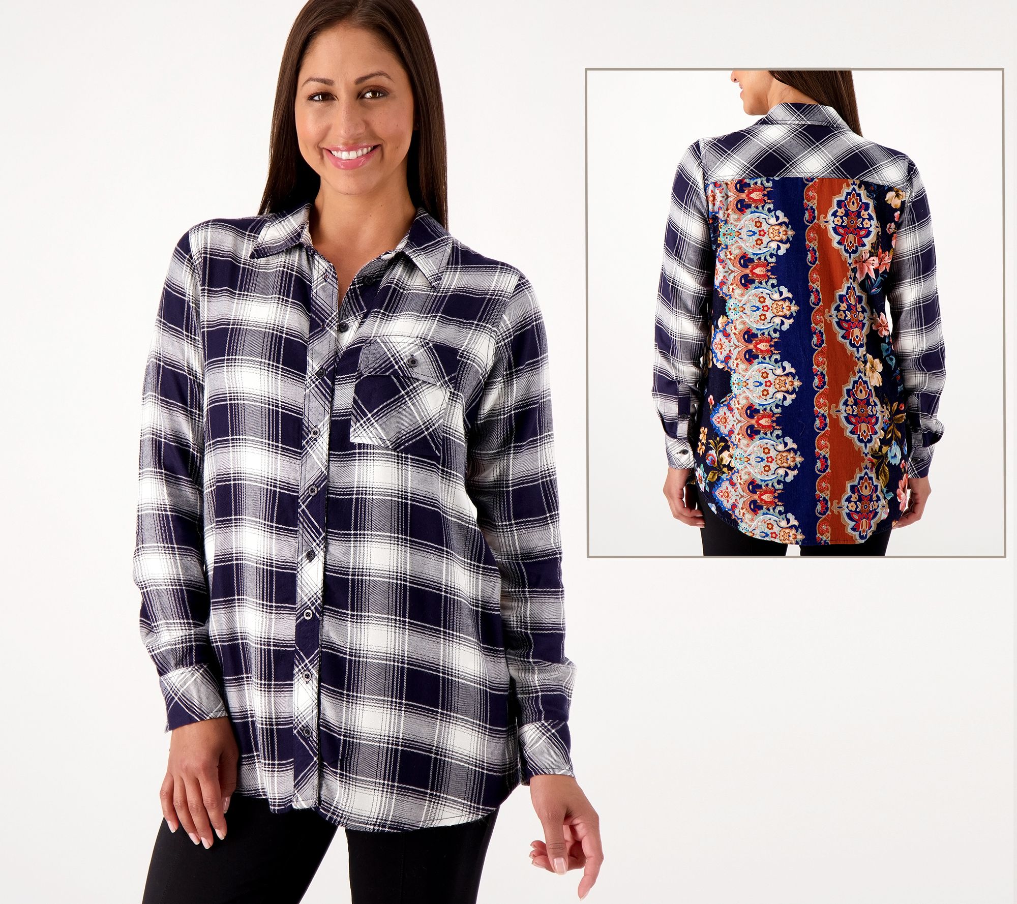 Tolani Collection Plaid Shirt with Corduroy Back - A519995