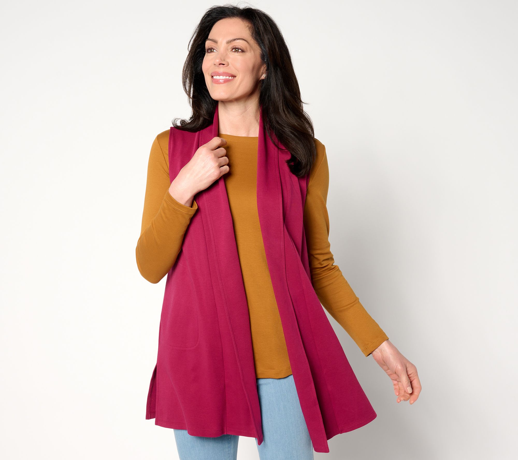 Isaac Mizrahi Live! Petite Essentials Open Front Vest