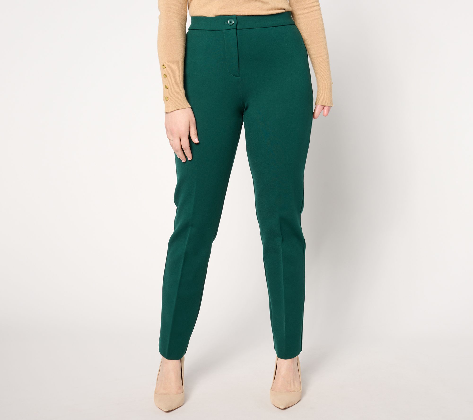 Tailored by Susan Graver Petite Smart Ponte Straight Leg Trousers