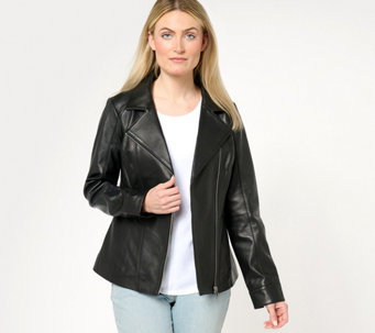 Denim & Co. Lamb Leather Moto Jacket with Pockets
