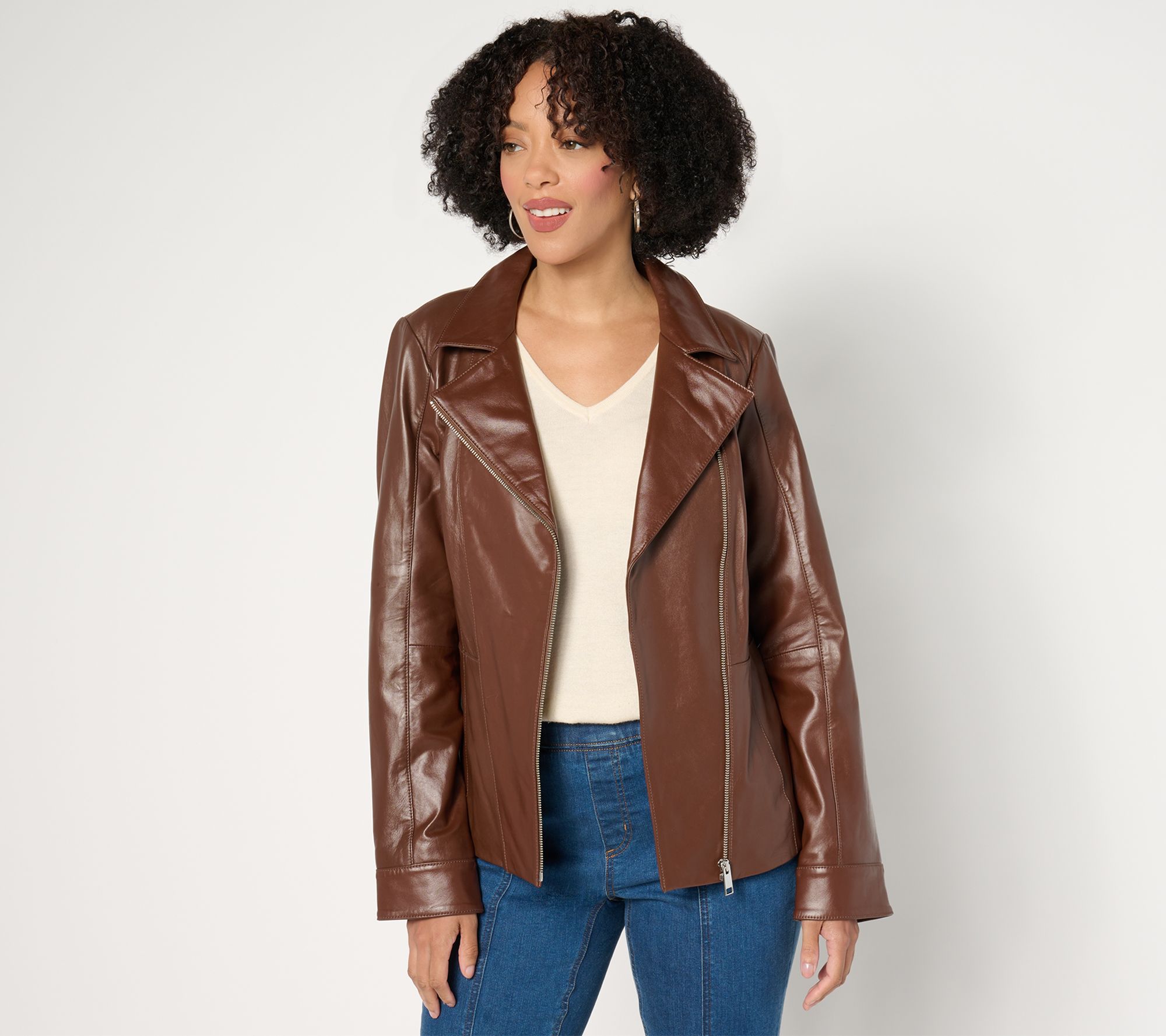 Denim & Co. Lamb Leather Moto Jacket with Pockets