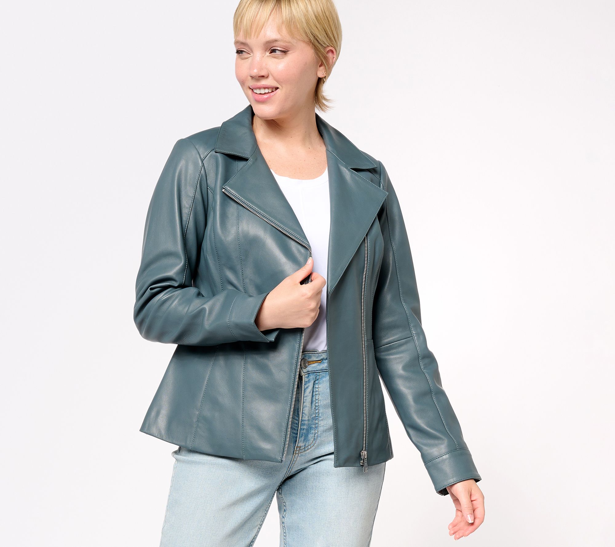 Denim & Co. Lamb Leather Moto Jacket with Pockets
