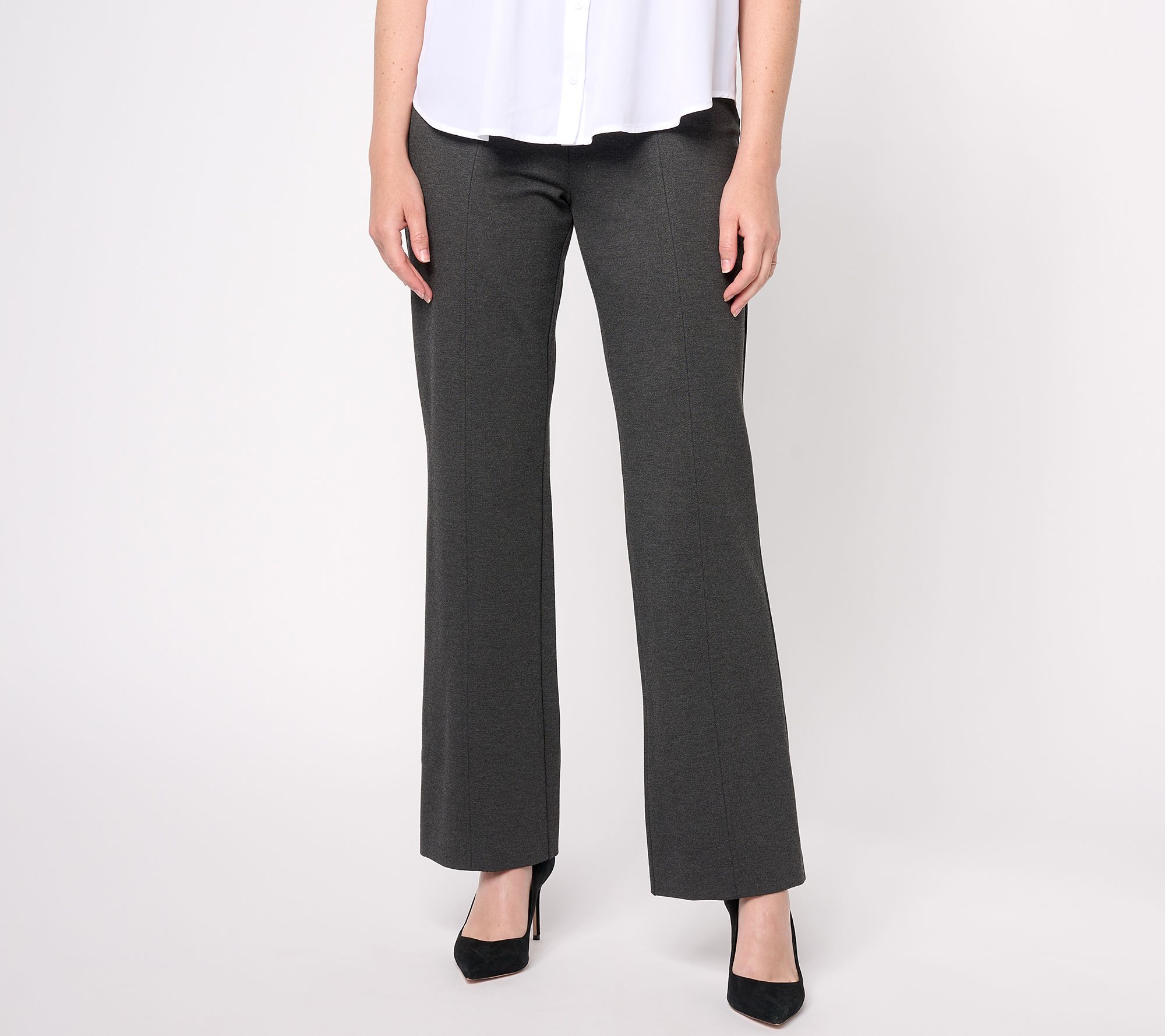 [GRAVER]★ZIPPERED LEGIC WHITE FLOWER BOOTCUT PANTS Susan Graver Modern Essentials Reg Smart Ponte Boot-Cut